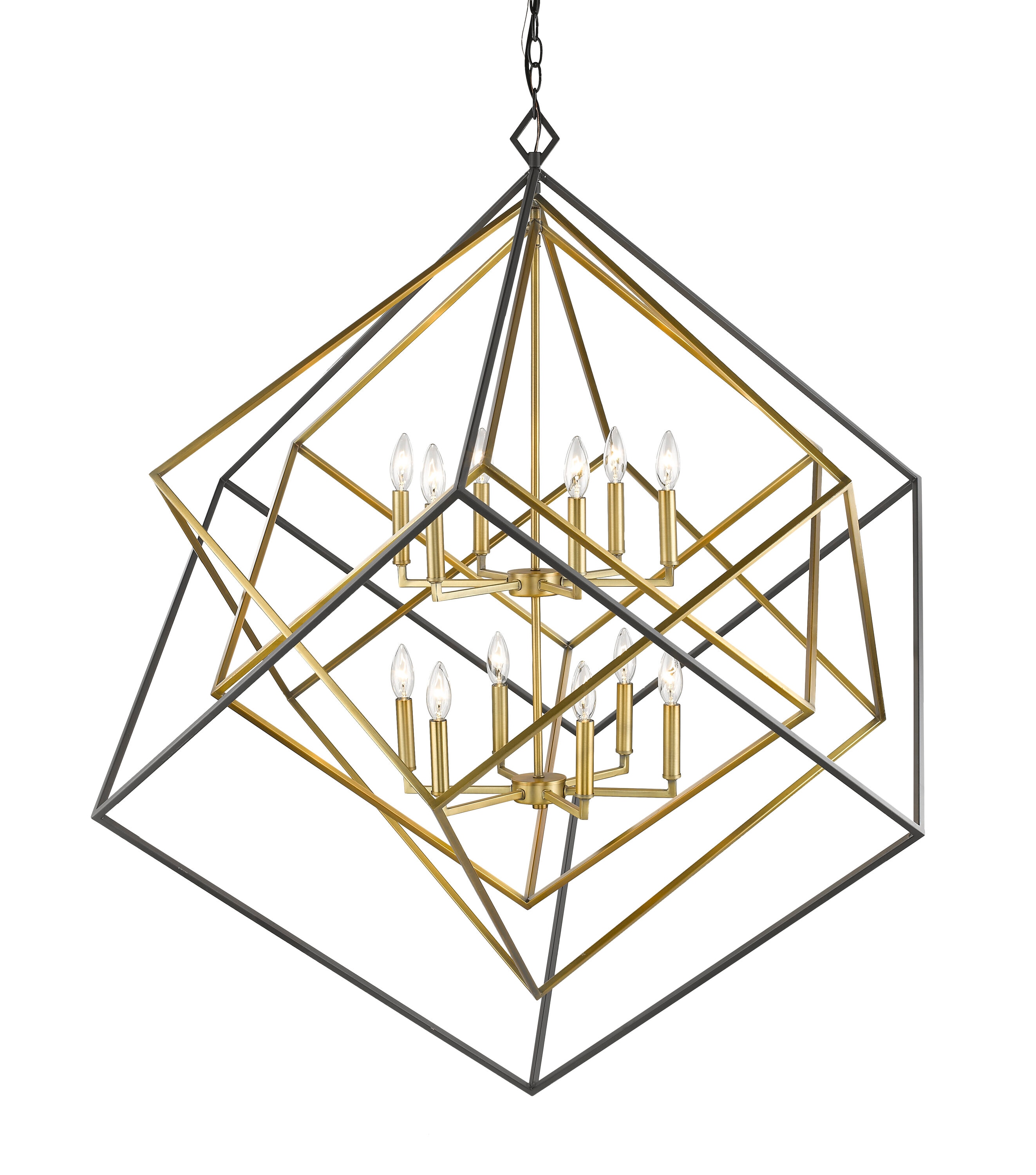 Euclid Modern Geometry Bronze 12-Light Chandelier with Candle Lights