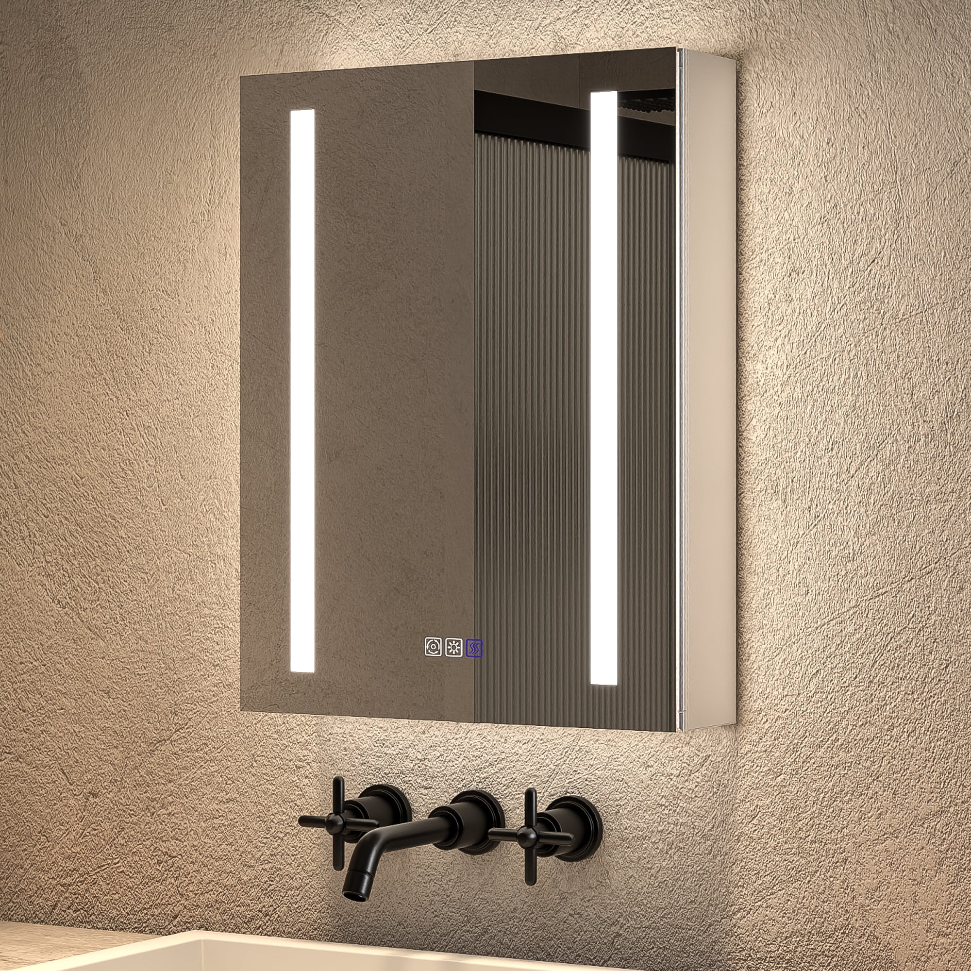 ExBrite DHMC2026V3L Opale 20-in x 26-in Lighted LED Fog Free Surface/Recessed Mount Silvery Gray II Mirrored Rectangle Soft Close Medicine Cabinet with Outlet