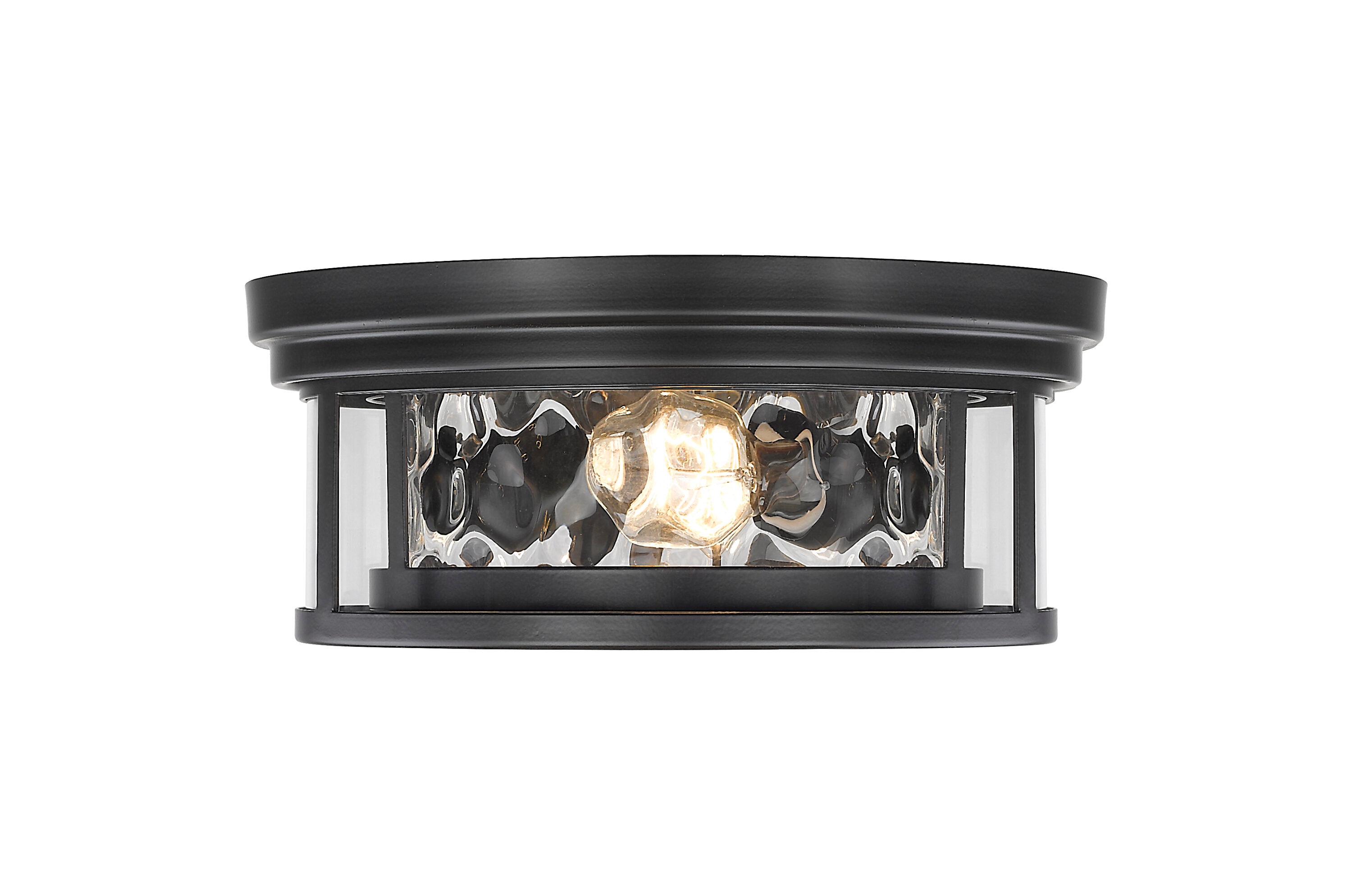 Clarion Matte Black Transitional 2-Light Flush Mount with Clear Water Glass