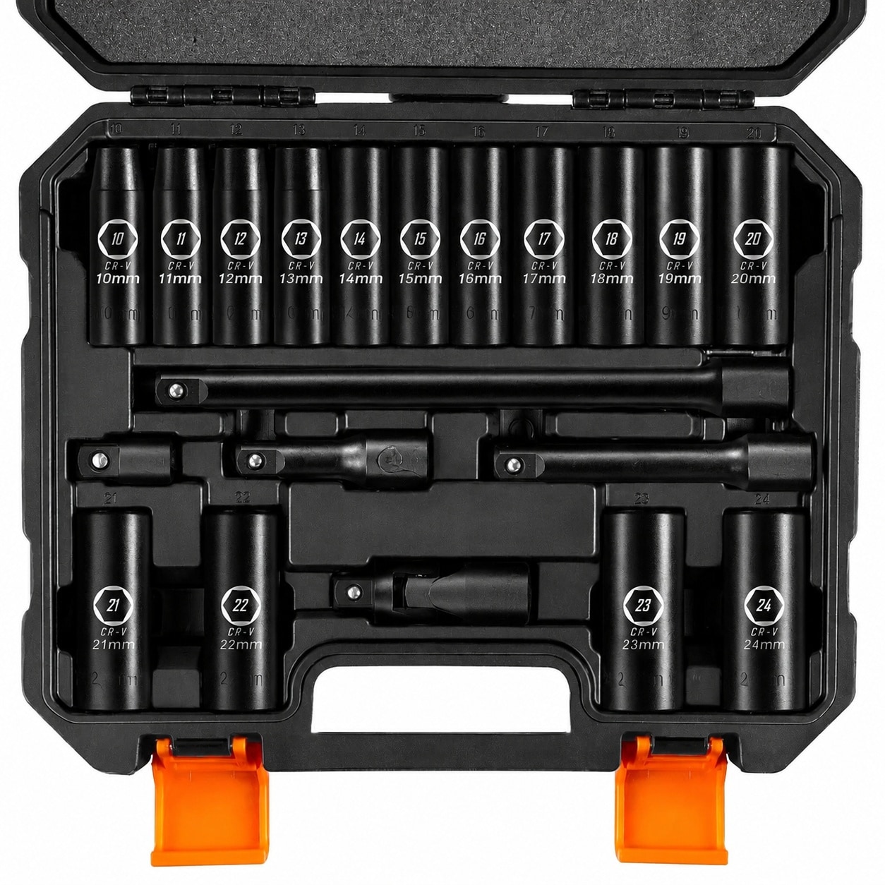 Justincity  1/2 Drive Metric Deep Impact Socket Set 20 Piece CrV Steel Sockets 10mm to 24mm with Extension Bars Universal Joint and Adapter 6