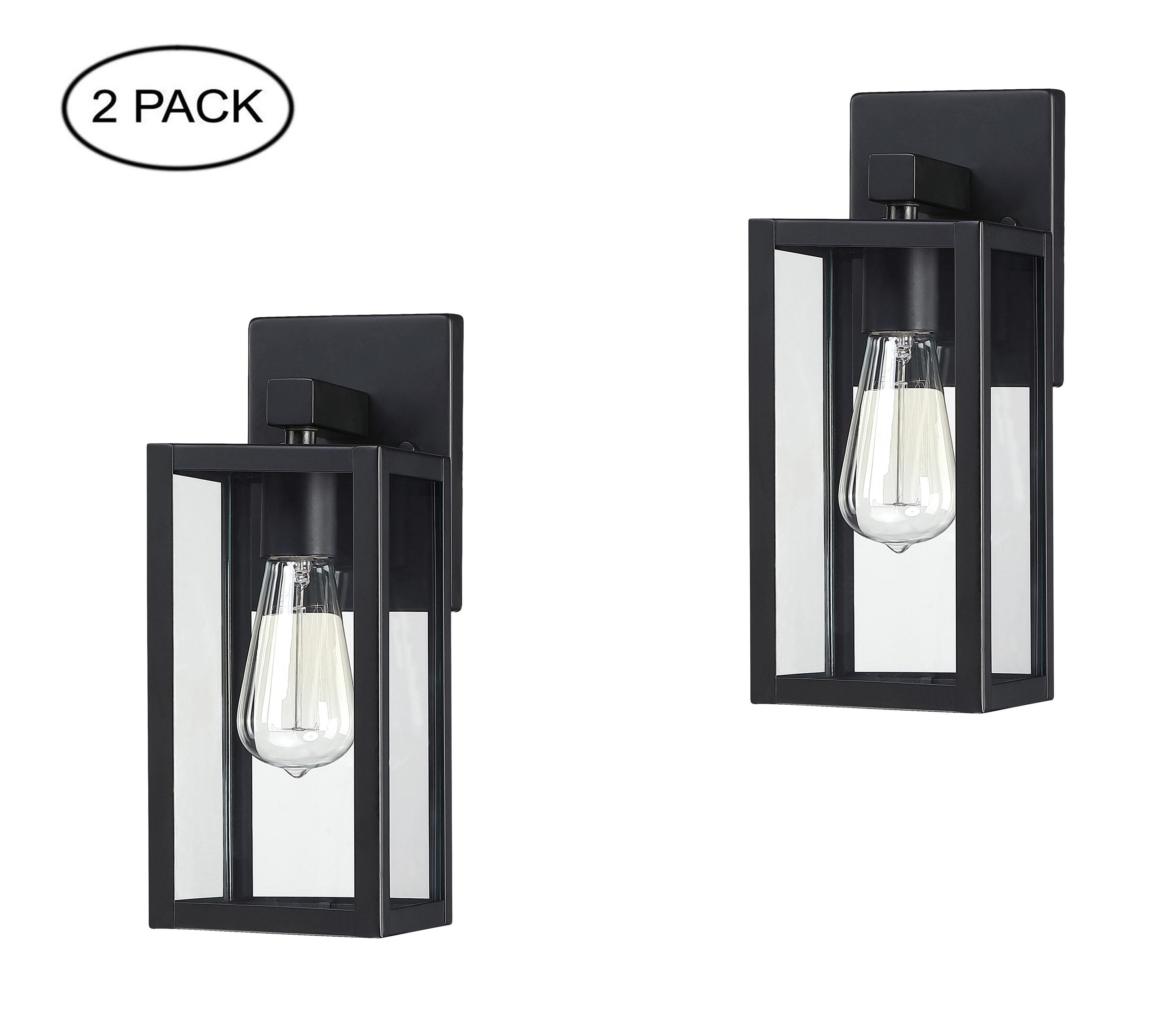 Hukoro OF87702-BK 2 -Pack 1 -Light 13-in H Matte Black Hardwired Outdoor Wall Light