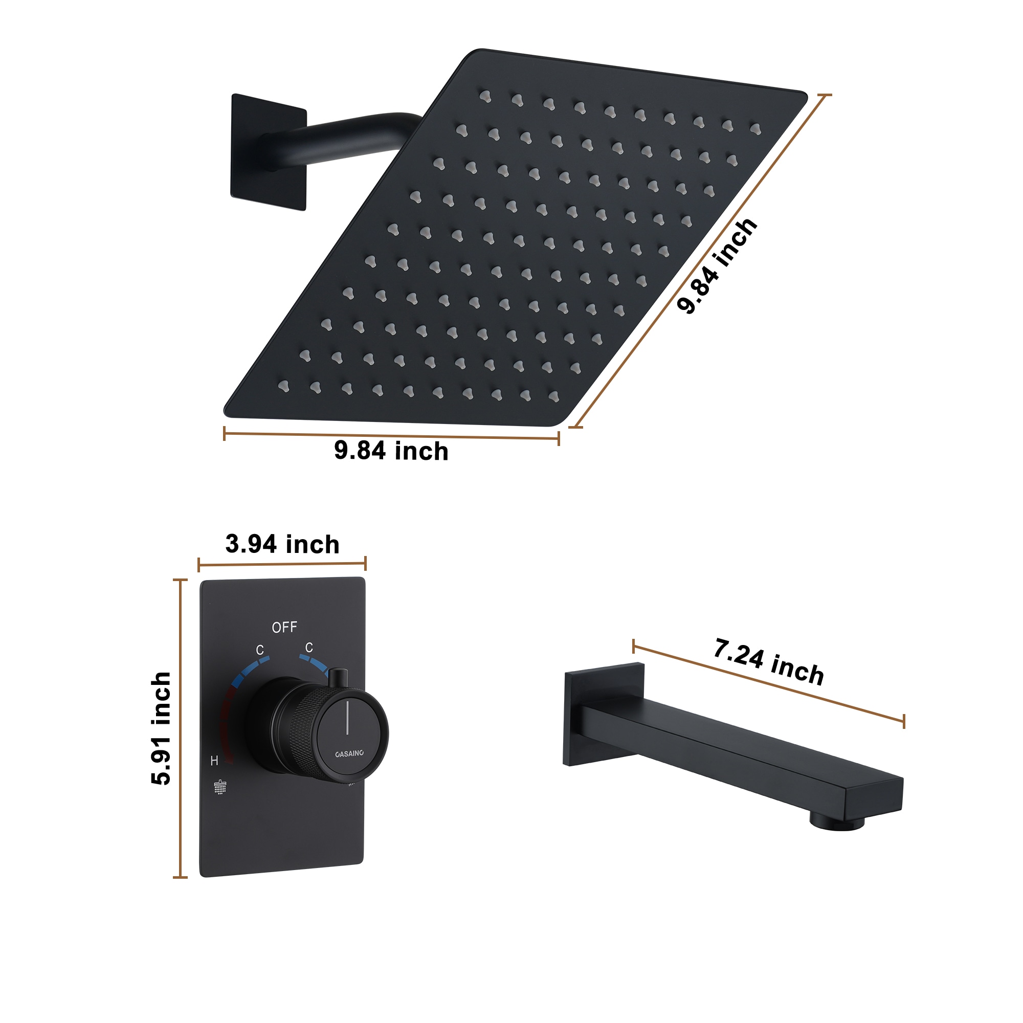 Matte Black Large Square Rainfall Wall Mounted Shower System