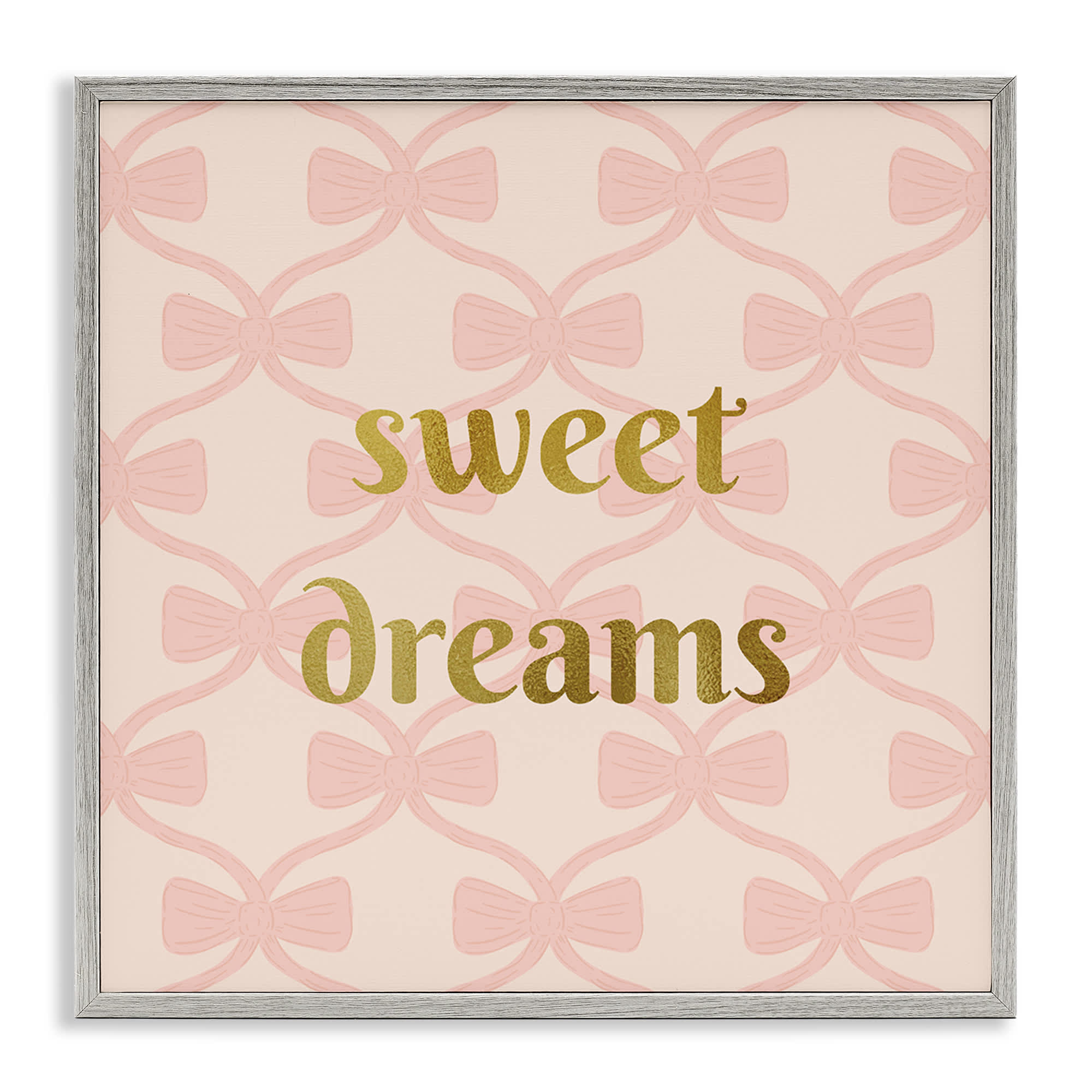 Stupell Industries BT-508-GFF-24X24 Pastel Bows and Sweet Dreams Gray Framed Giclee Art By Sazerelli Designs 24 x 24