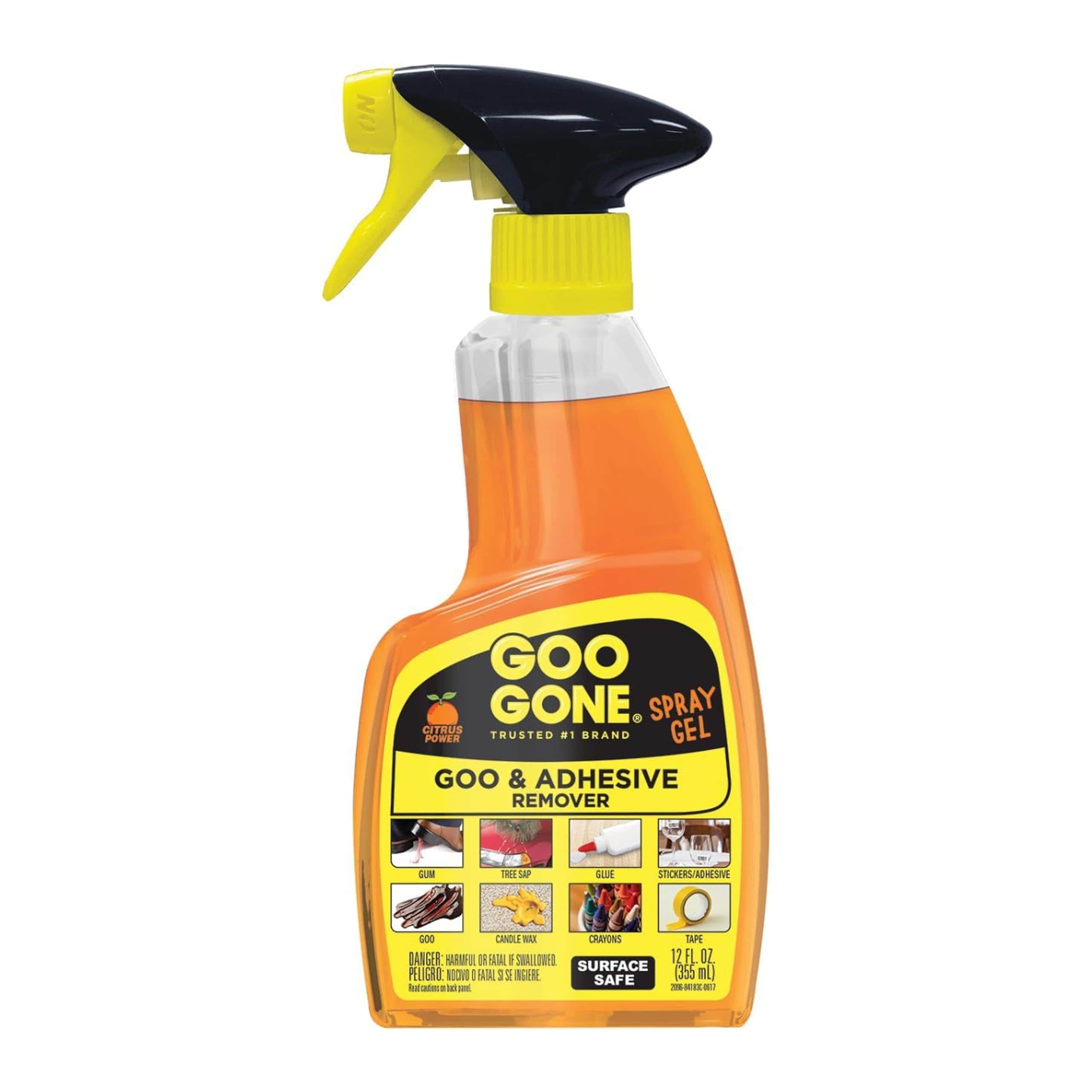 Goo Gone  Adhesive Remover Spray Gel Removes Chewing Gum Grease Tar Stickers Labels Tape Residue Oil Blood Lipstick Mascara Shoe Polish Crayon Ounce Orange original 12 Fl Oz