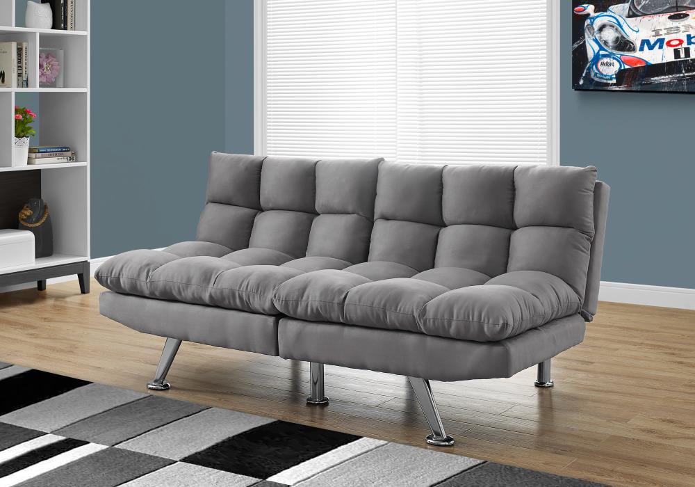 Monarch Specialties Grey Contemporary/Modern Microsuede Futon in the ...