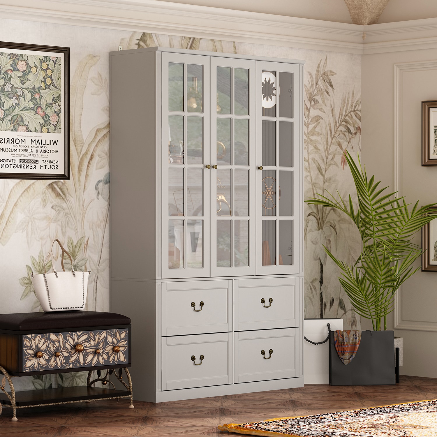 FUFU&GAGA JH0315-05+06 Gray MDF 4 -Shelf Bookcase with Doors ( 47.2-in W x 78.7-in H x 15.7-in D ) Finished