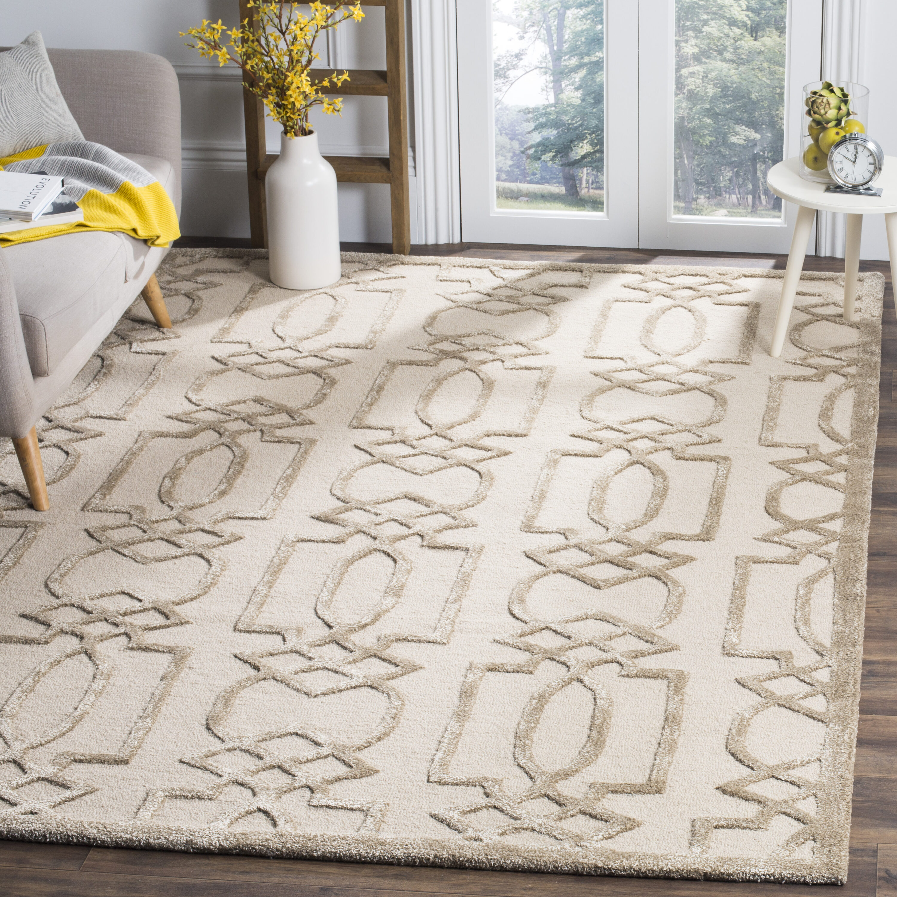 Safavieh BEL138A-24 Bella Soma 3 x 4 (ft) Tufted Wool Sand/Brown Rectangular Indoor Geometric Farmhouse/Cottage Throw rug