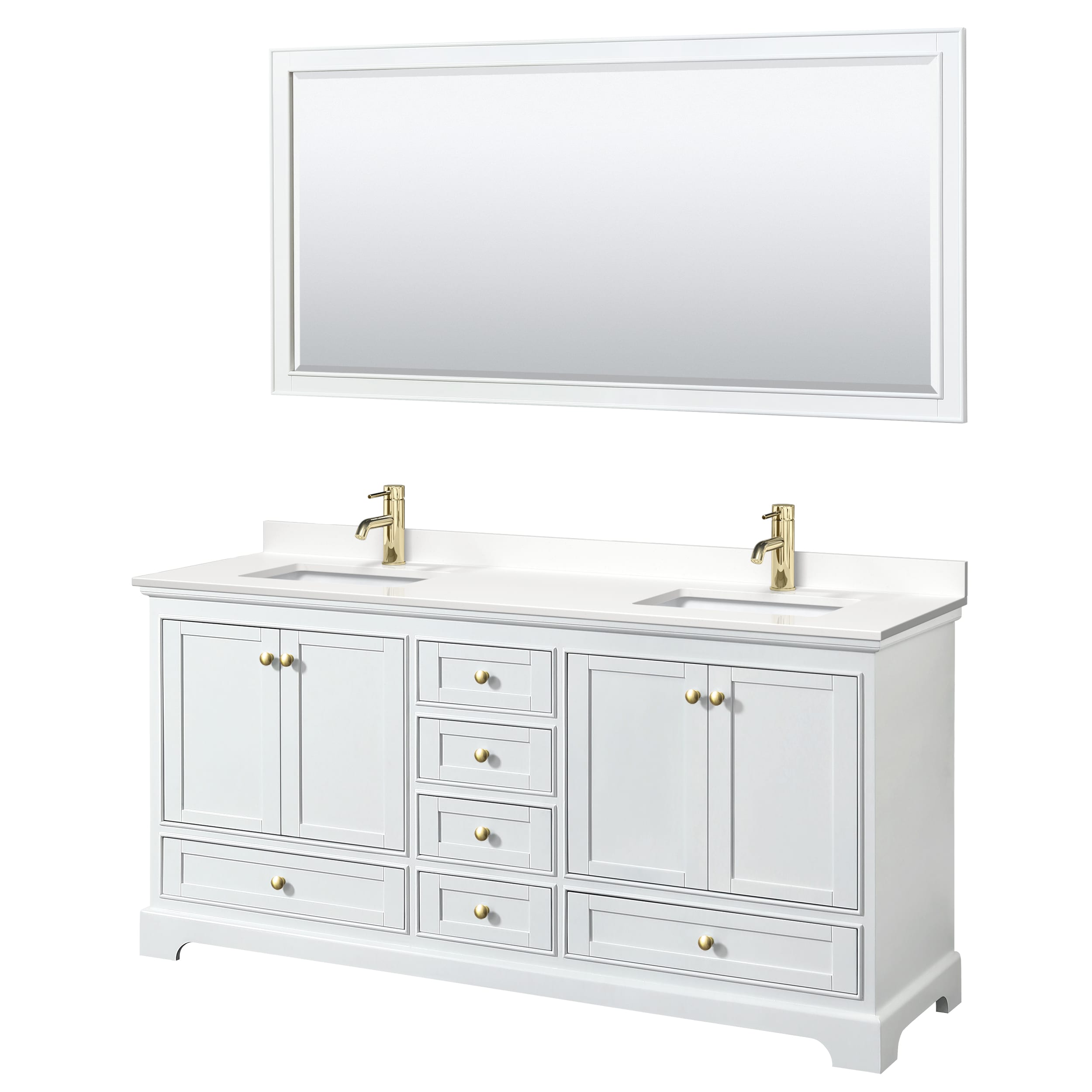 Wyndham Collection WCS202072DWGWQUNSM70 Deborah 72-in White Undermount Double Sink Bathroom Vanity with White Quartz Top (Mirror Included)