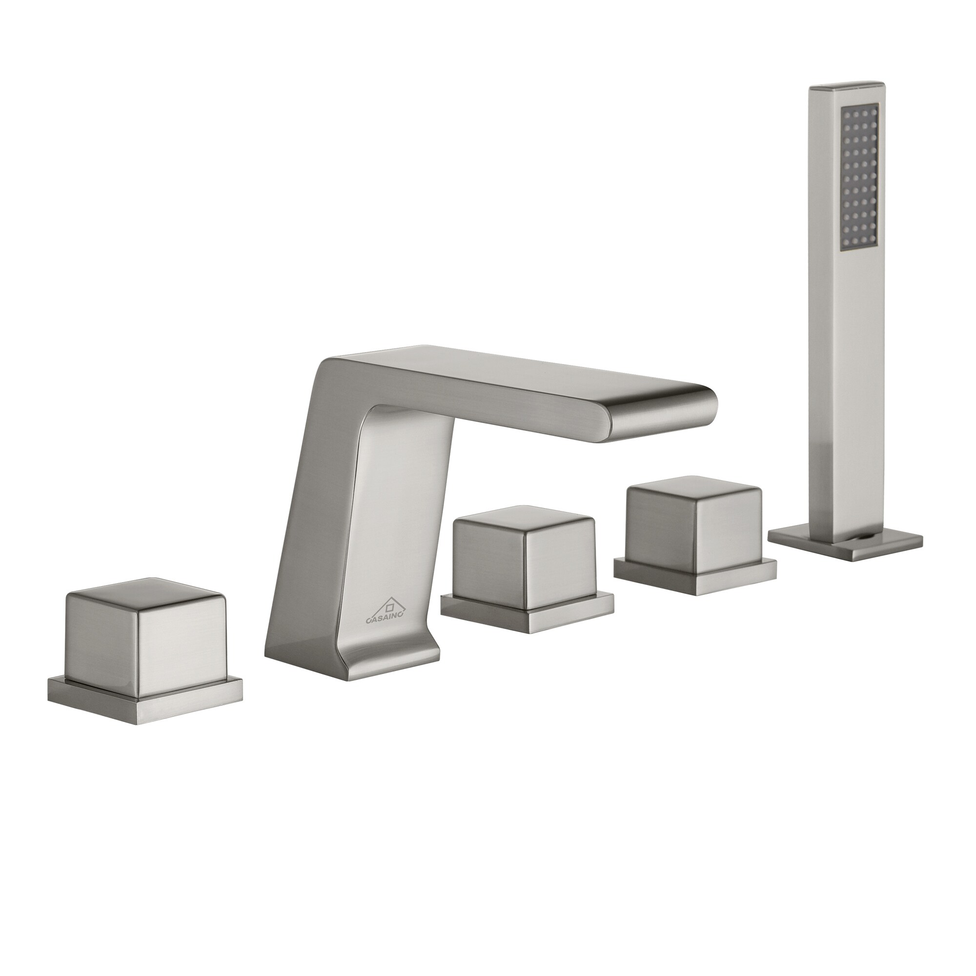 CASAINC M5437-BN Brush Nickel 3-handle Deck-mount Roman Low-arc Bathtub Faucet with Hand Shower ( Valve Included )