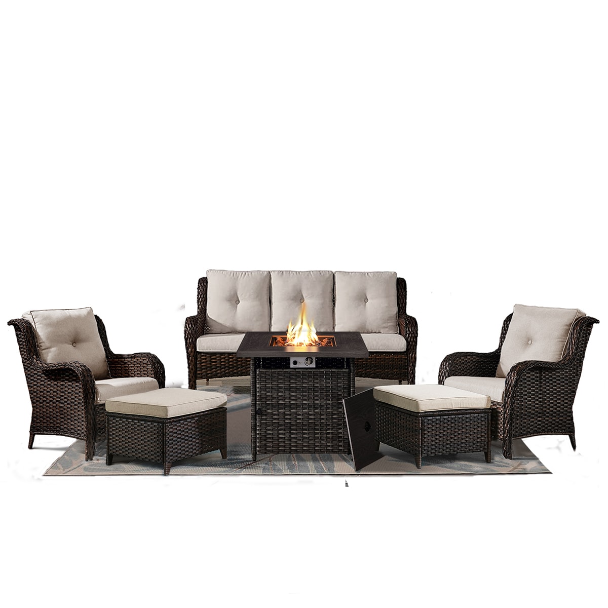 Rilyson FS013014006098-2 6 -Piece Wicker Patio Sofa Conversation Set with Off-white Cushions