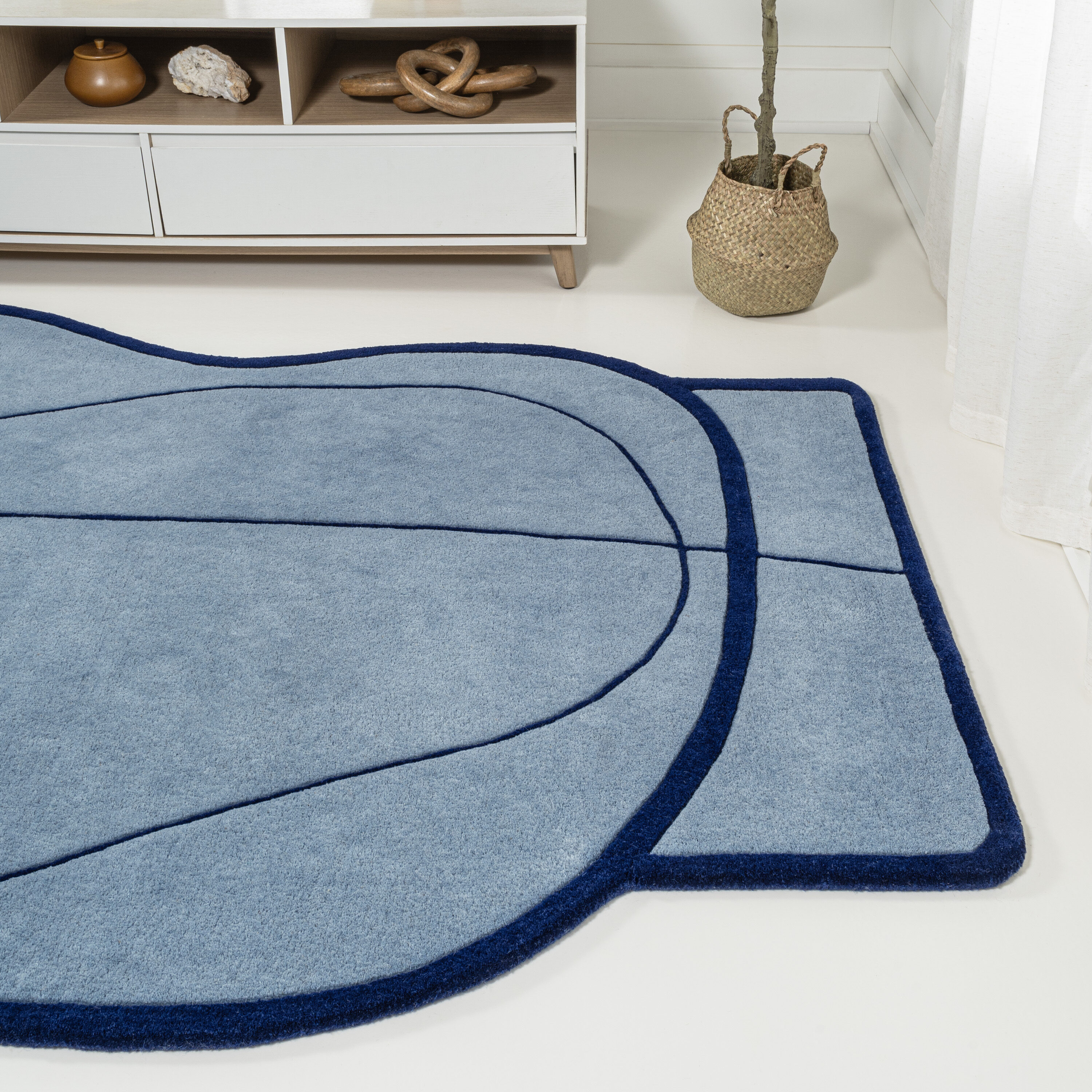 JONATHAN Y 8 X 10 (ft) Wool Light Blue/Navy Irregular Indoor Abstract Mid-century Modern Spot Clean Only Area Rug