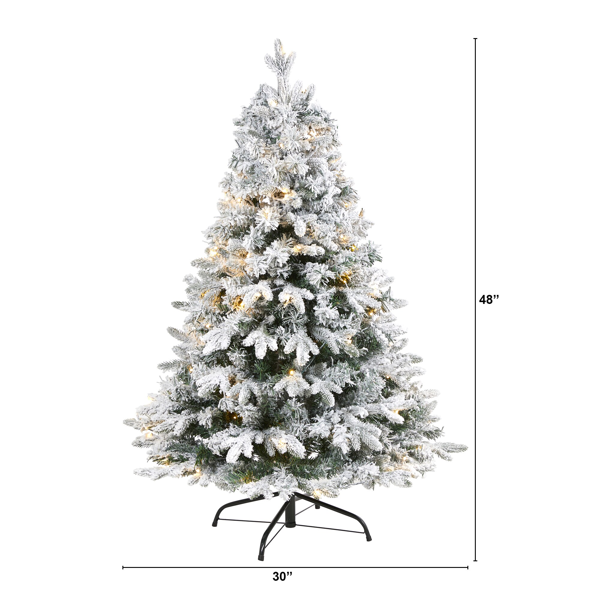 Nearly Natural 4-ft Pine Pre-lit Flocked Artificial Christmas Tree with ...