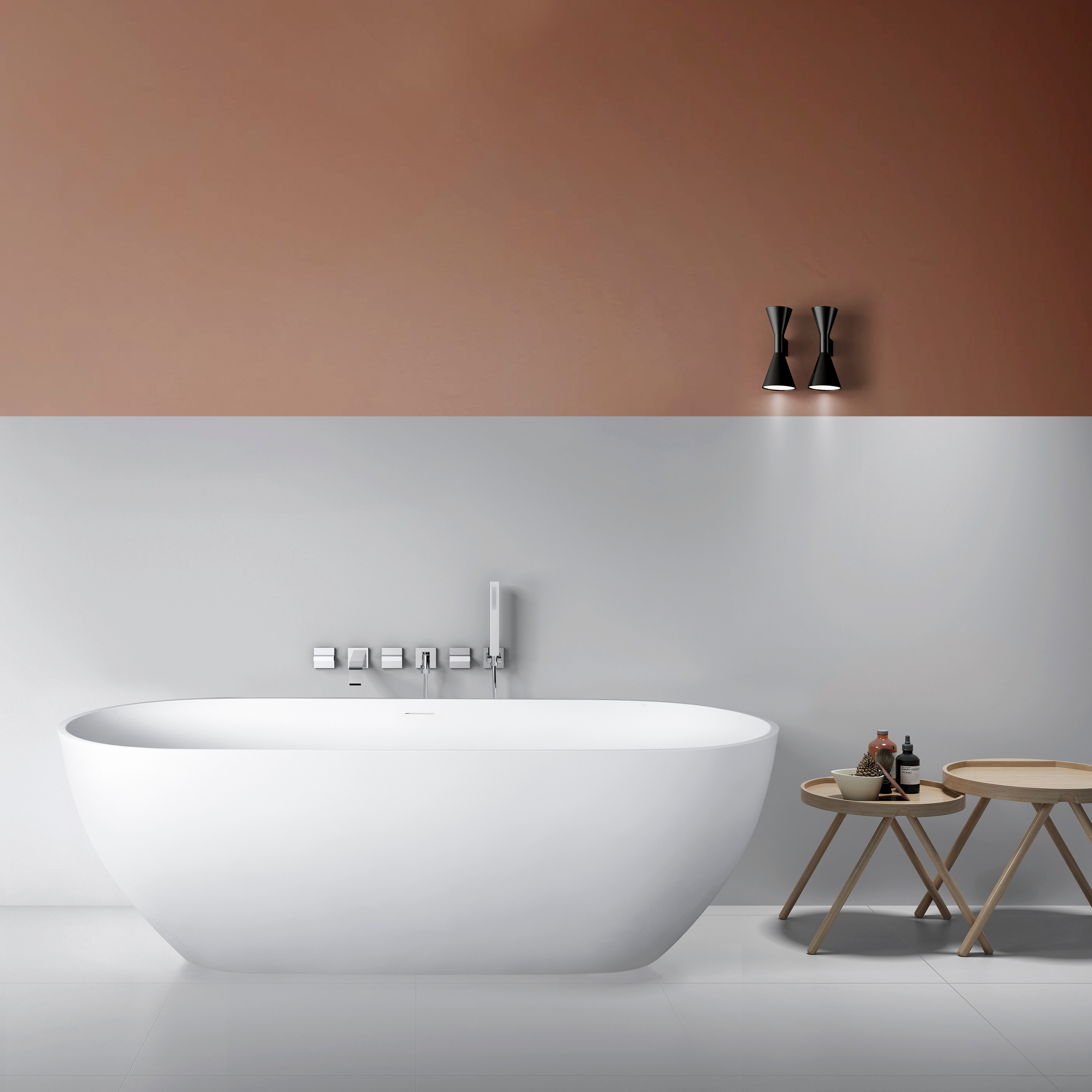 POCCI - 68.9 Inch Matte White Freestanding Tub Solid Surface Oval Soaking Bath Tub