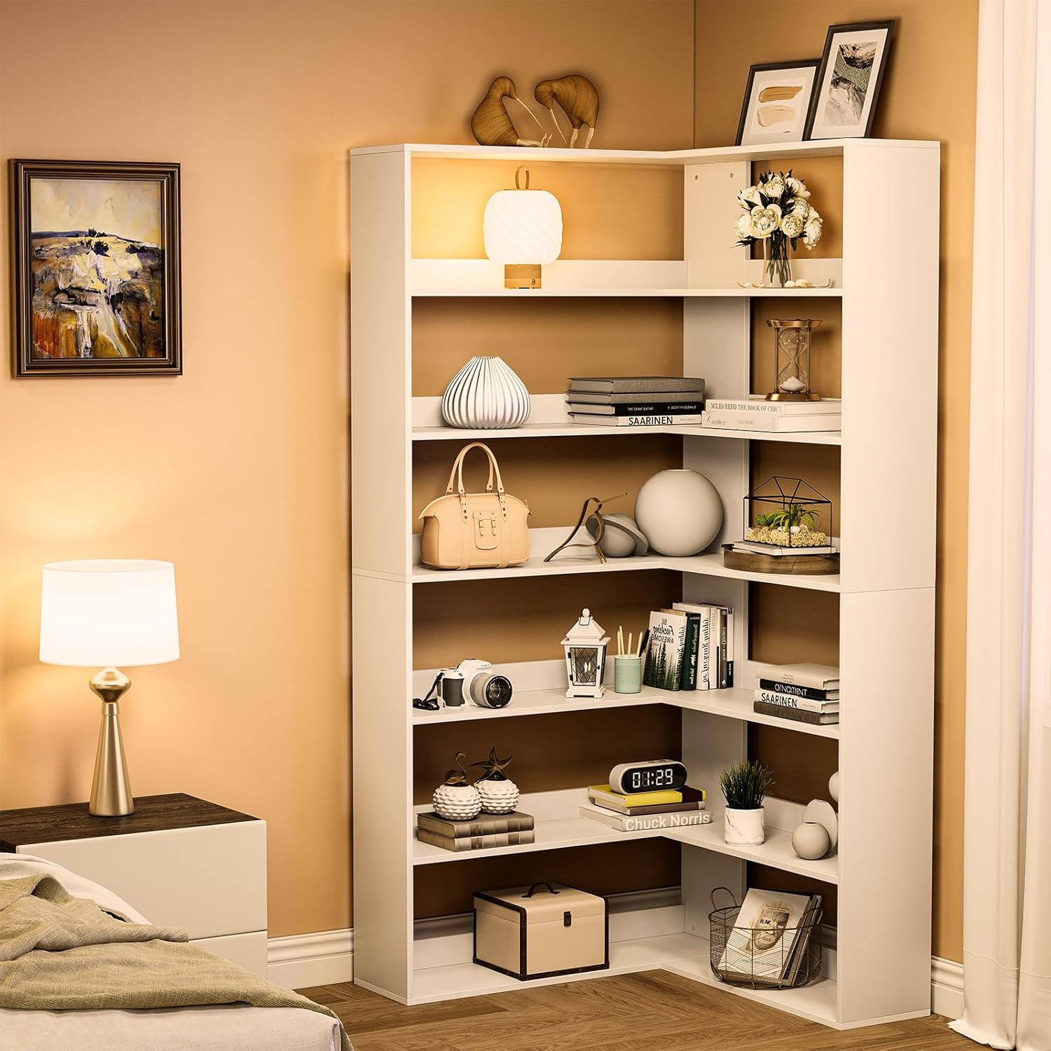 Garvee 6 Tier Corner Bookcase with Baffles