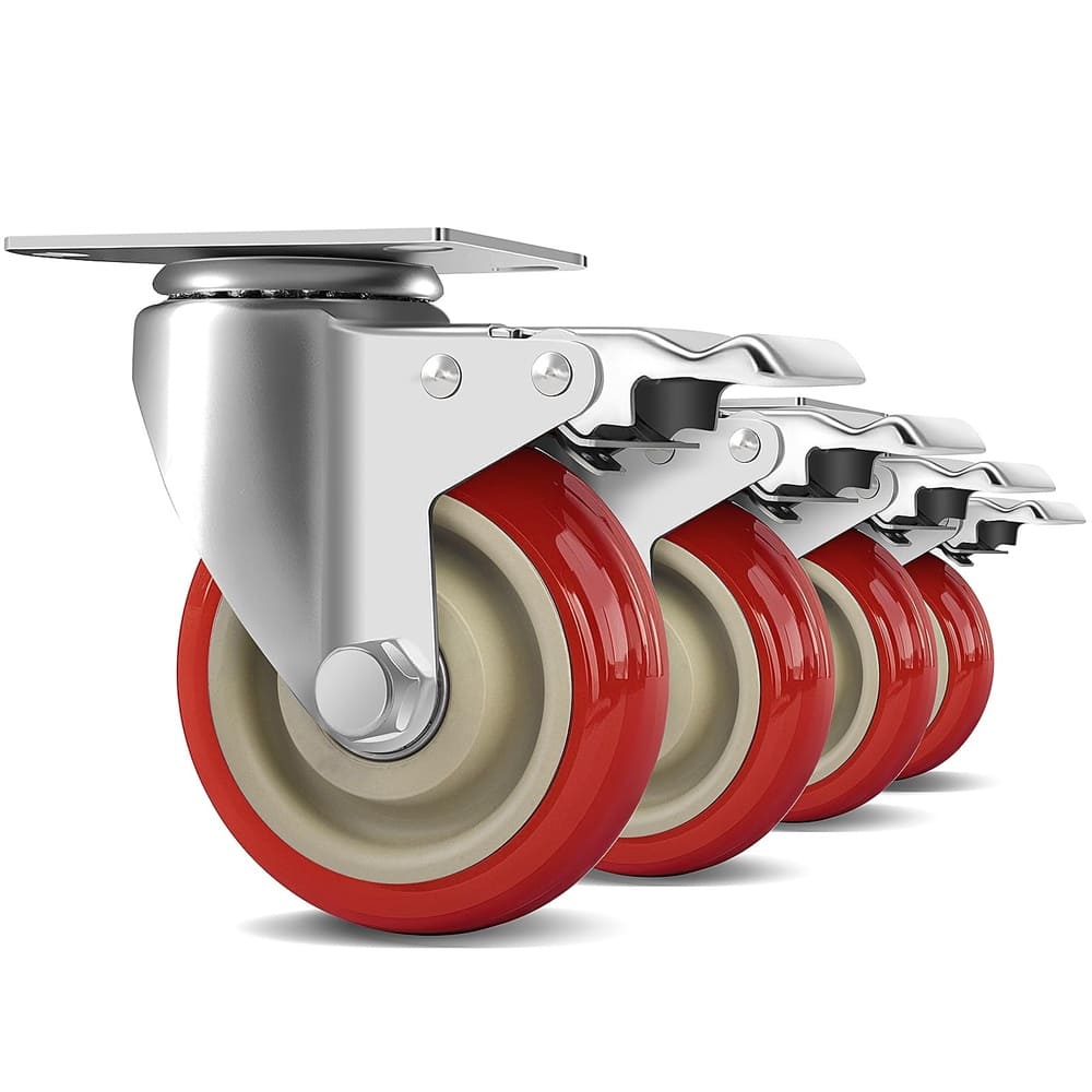 Aoibox  4 Inch Heavy Duty Swivel Caster Wheels with Double Brake Set of 4 Supports 2200 lbs Polyurethane Wheels for Furniture Cart Table Workbench