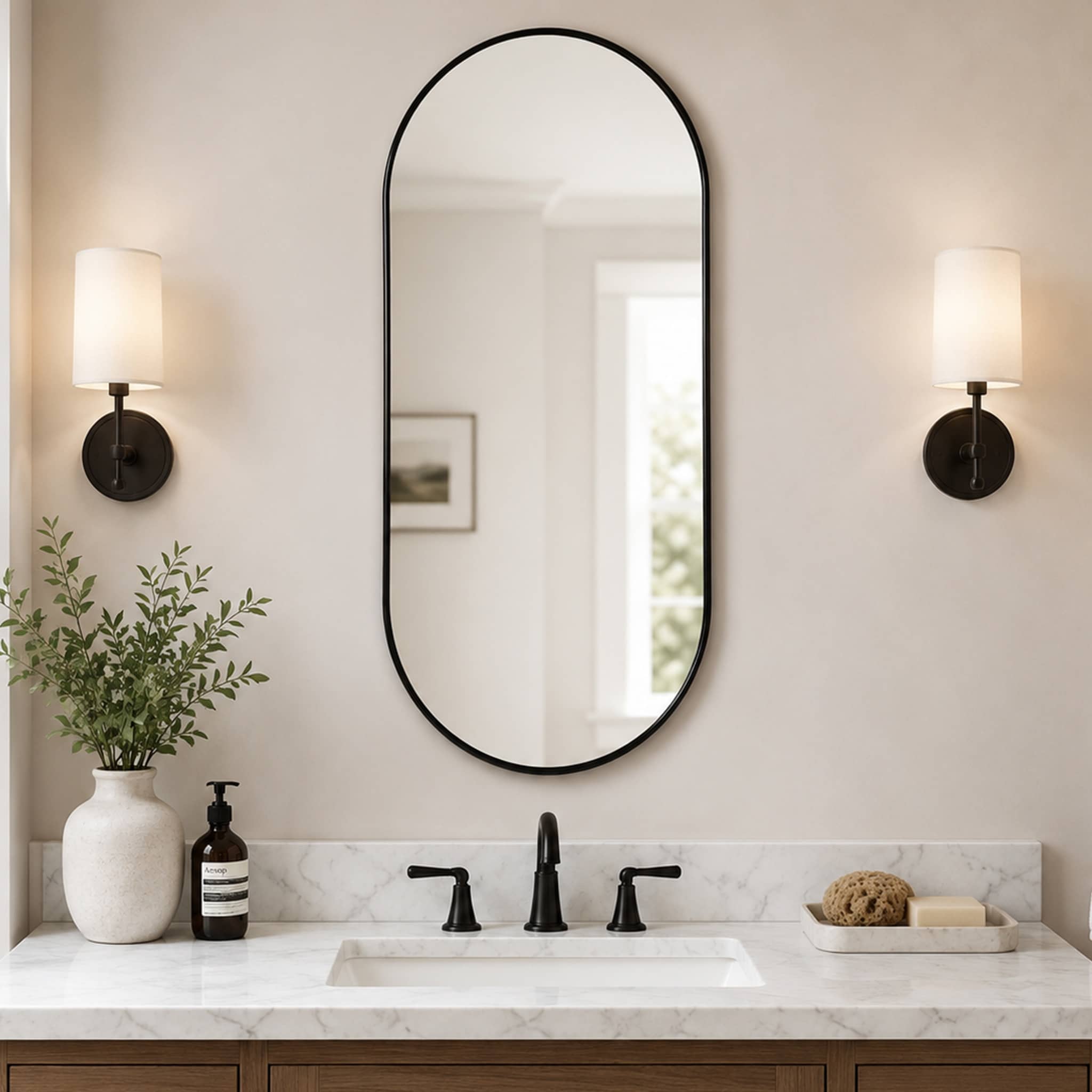 WOQWOQ - 16in W x 36in H PVC Frame Wall Mirror Rectangle Decorative Bathroom Bedroom Mirror Black