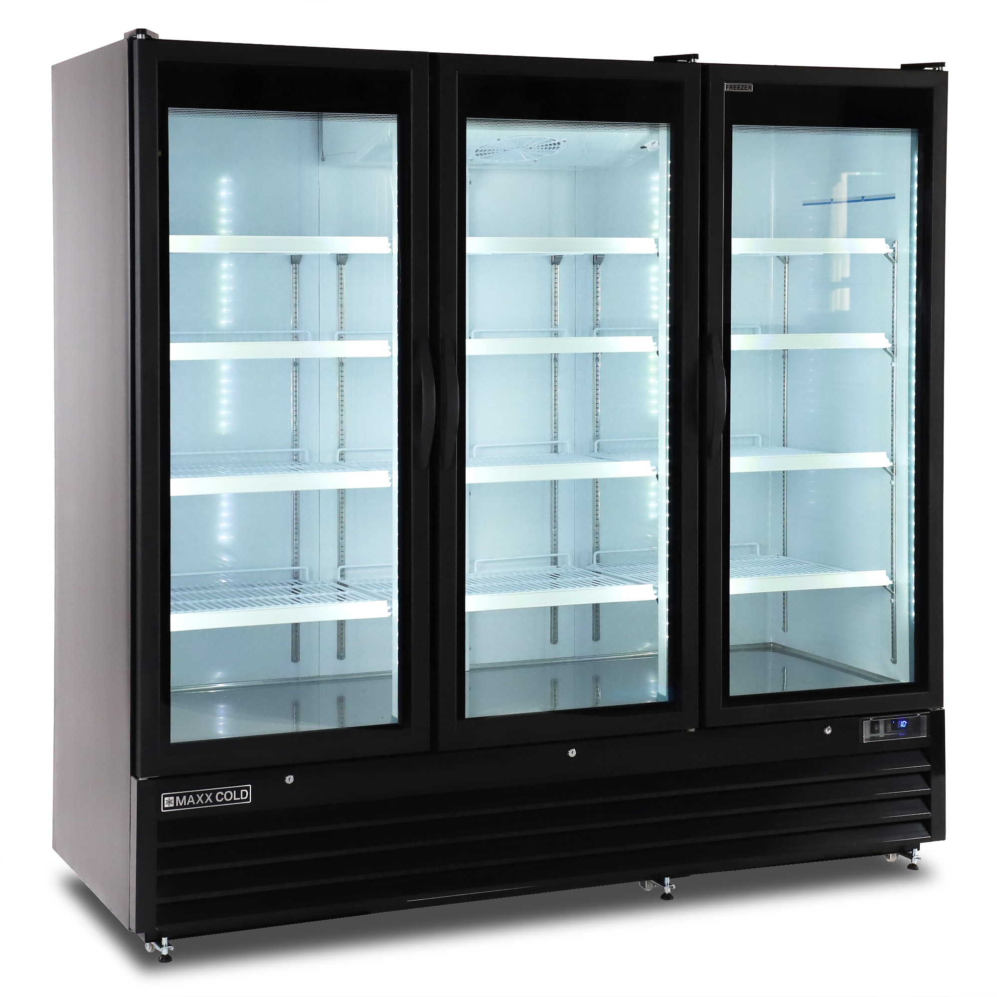 Maxx Cold MXGDM-73FBHC Triple Glass Door Merchandiser Freezer, Adjustable Shelves 73-cu ft Upright Frost-free Commercial Freezer in Black