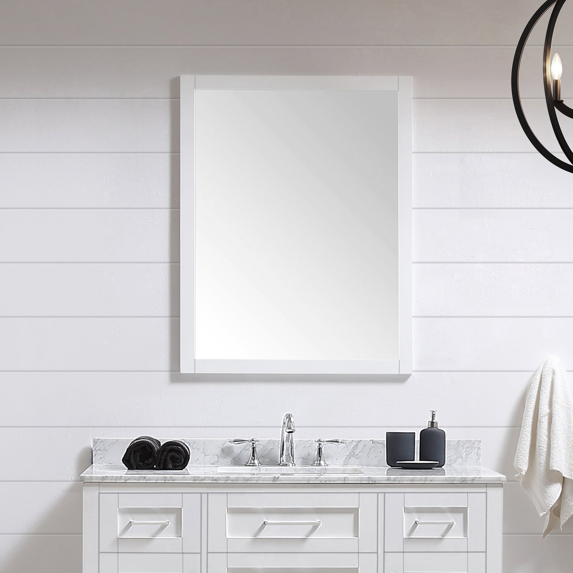 OVE Decors Tahoe 28-in x 36-in Framed Bathroom Vanity Mirror (White) in ...