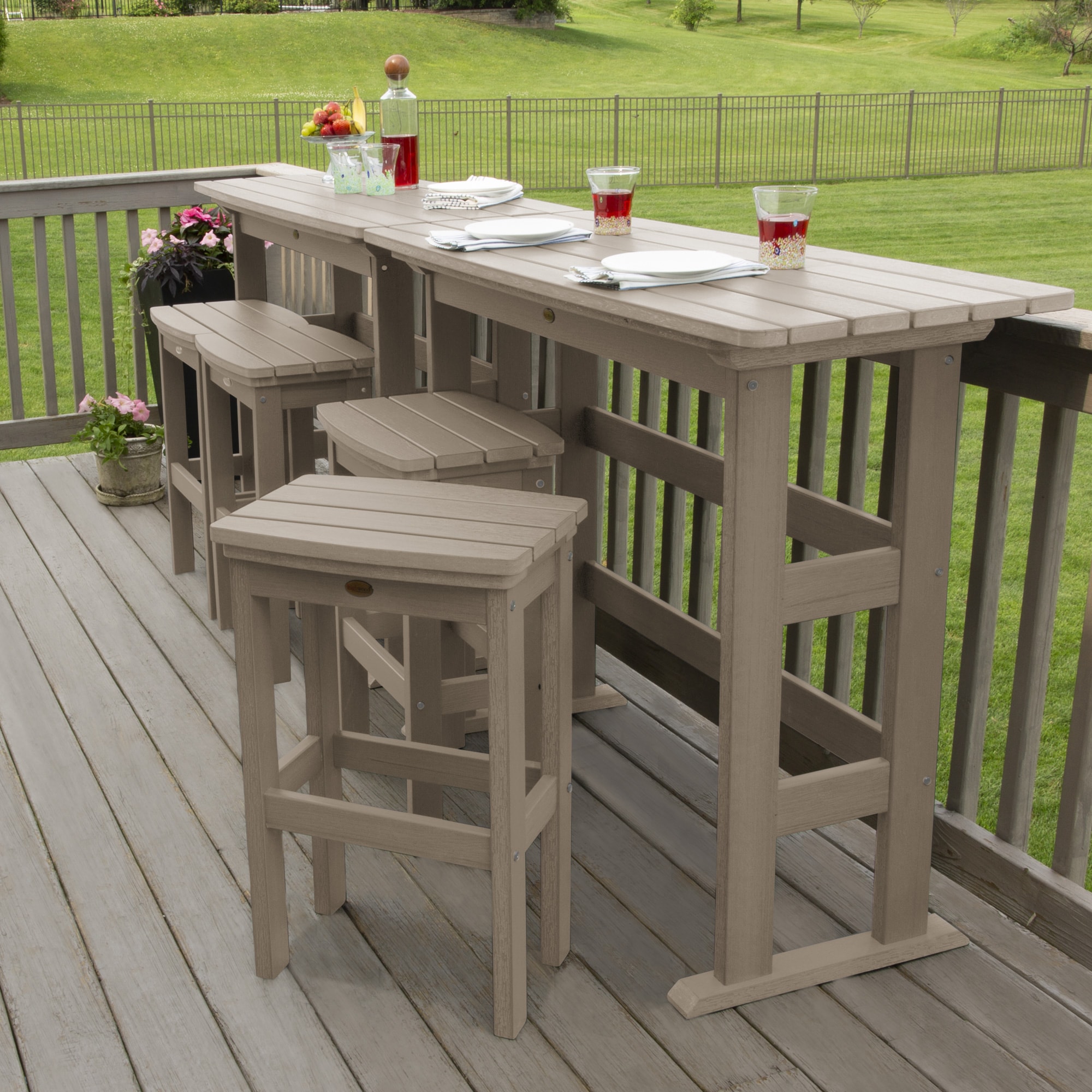 highwood AD-KITBALC201-WBR The Lehigh 6 -Piece Woodland Brown Bar Height Patio Dining Set Plastic Rectangle Table with 4 Stationary Chairs