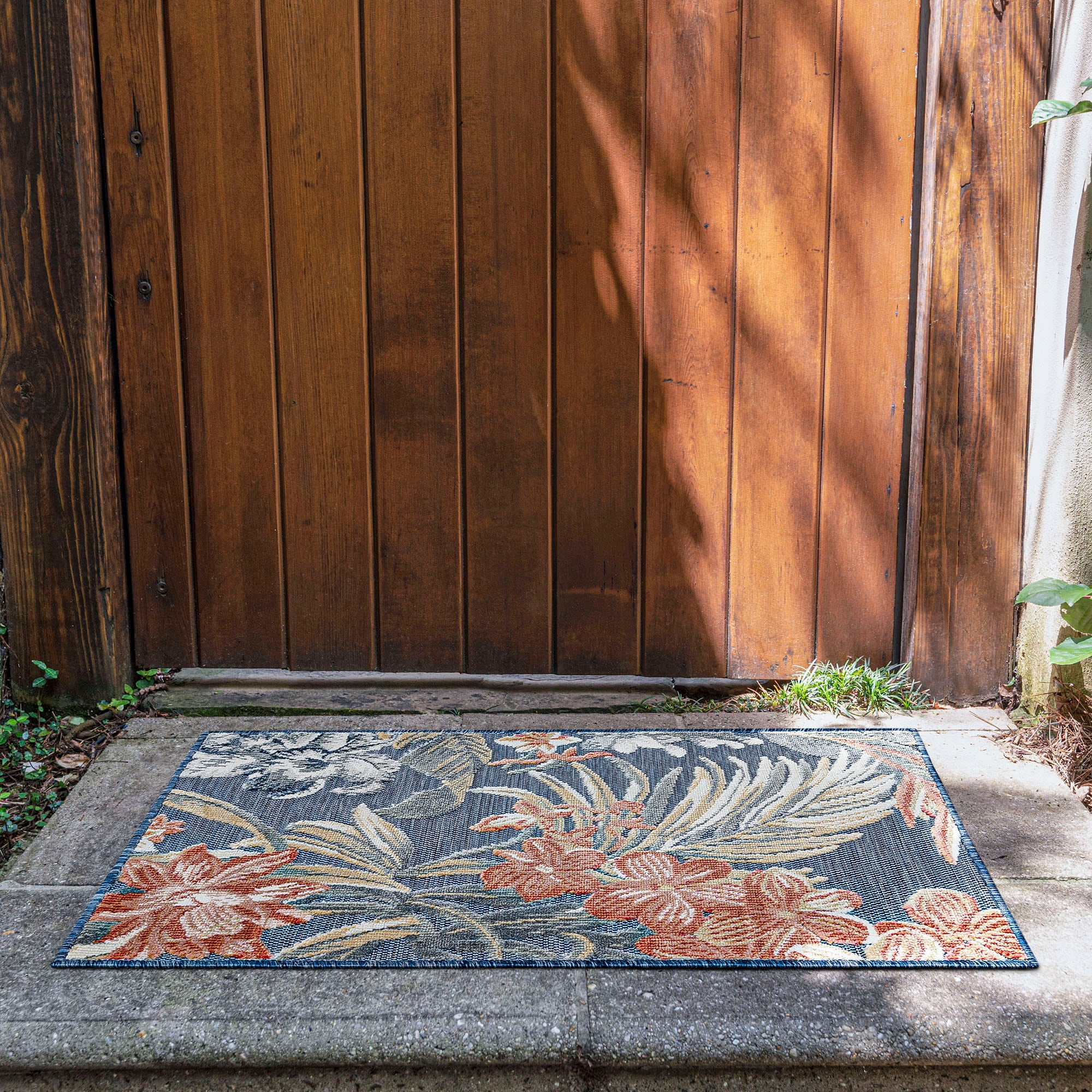 Tayse TRP1007 2X3 Tropic 2 x 3 (ft) Flatweave Polypropylene Blue Rectangular Indoor/Outdoor Floral/Botanical Coastal Throw rug