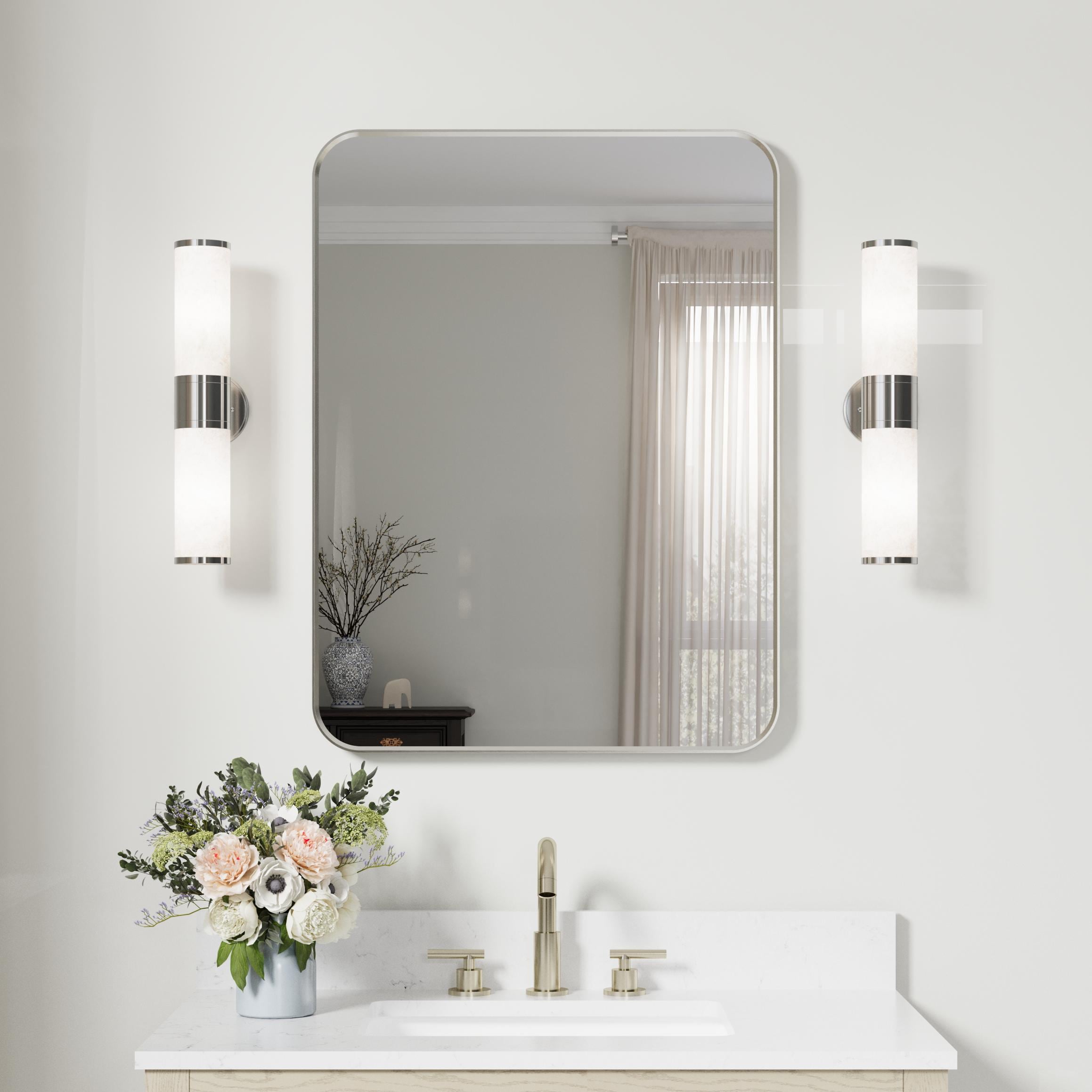 Iseryn - MR 24-in W x 32-in H Rectangle Brushed Nickel Beveled Vanity Mirror