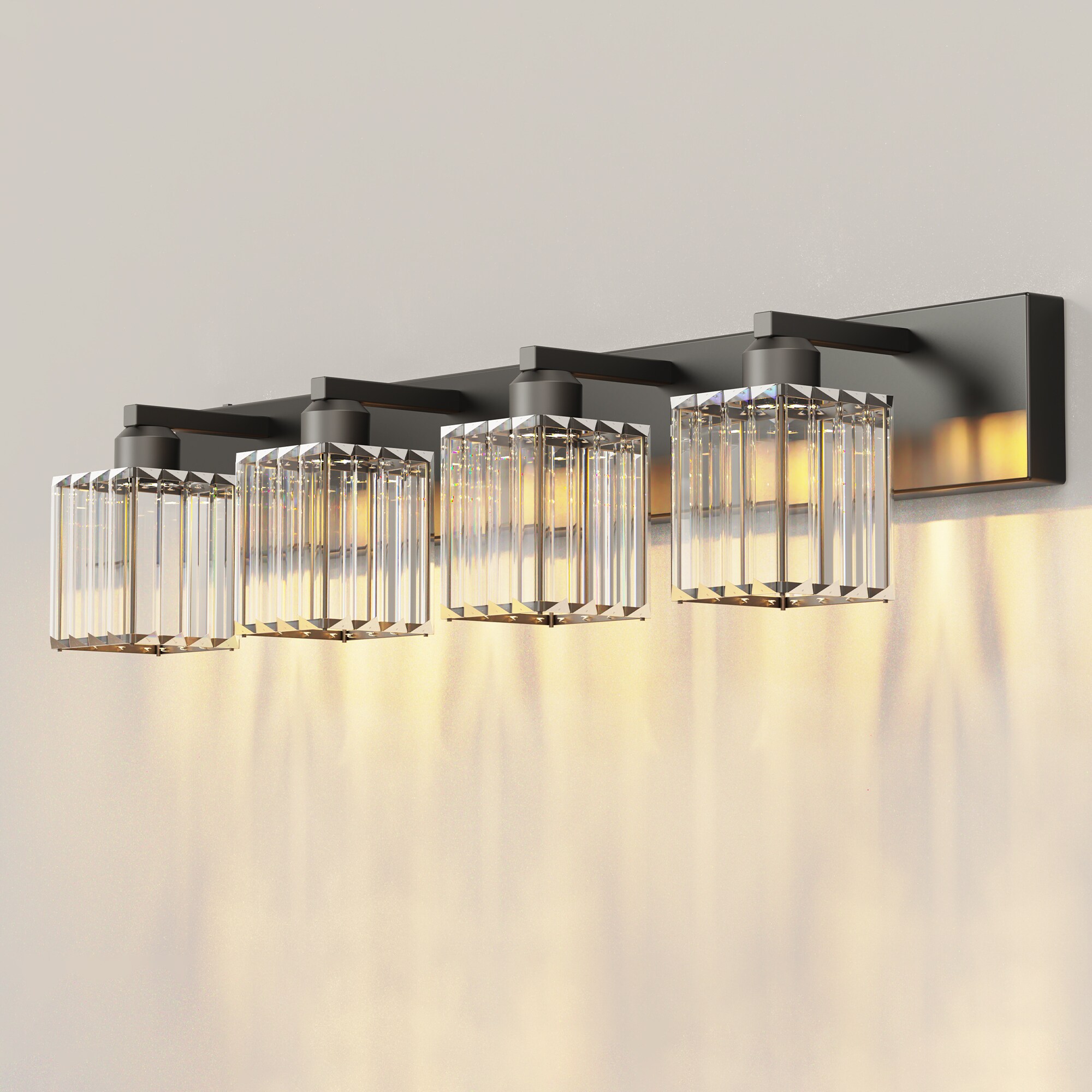Jandcase 4-Light Black Integrated LED Bathroom Vanity Light Square ...