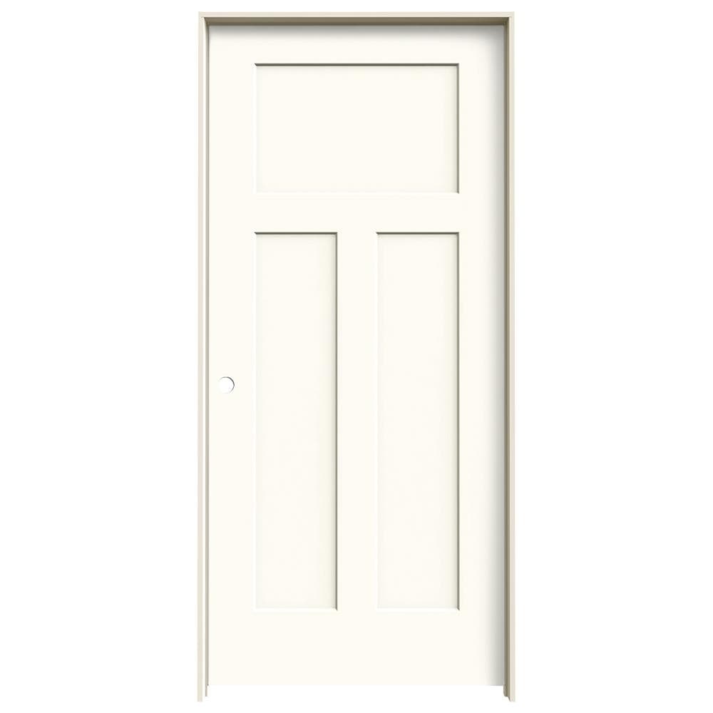 JELD-WEN Craftsman Panel 36-in x 80-in White 3-panel Craftsman Hollow  Core Prefinished Molded Composite Right Hand Single Prehung Interior Door  in the Prehung Interior Doors department at