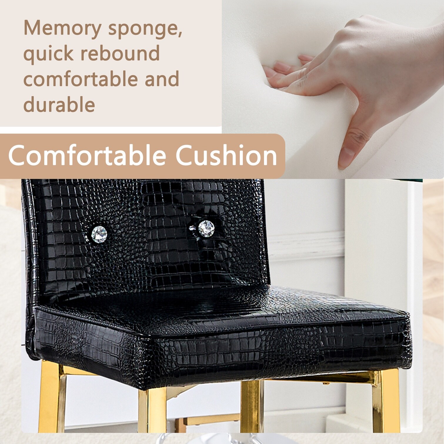 chillscreamni Deep Black Faux Alligator Bar Chair Set of 2 with Crystal ...