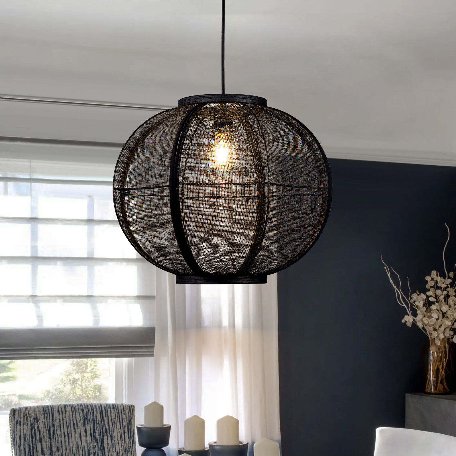 EDISLIVE Y81010000066078 1 -Light Black Modern/contemporary Lantern Large Hanging Kitchen island light