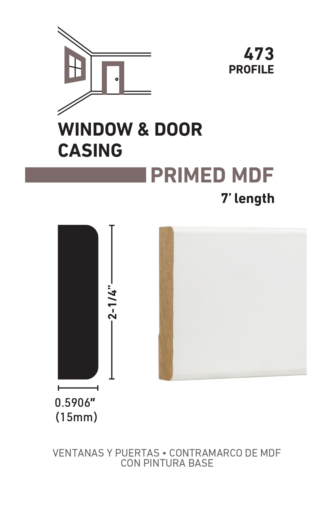 RELIABILT 9/16-in x 2-1/4-in x 7-ft Primed MDF 473 Casing in the Window ...