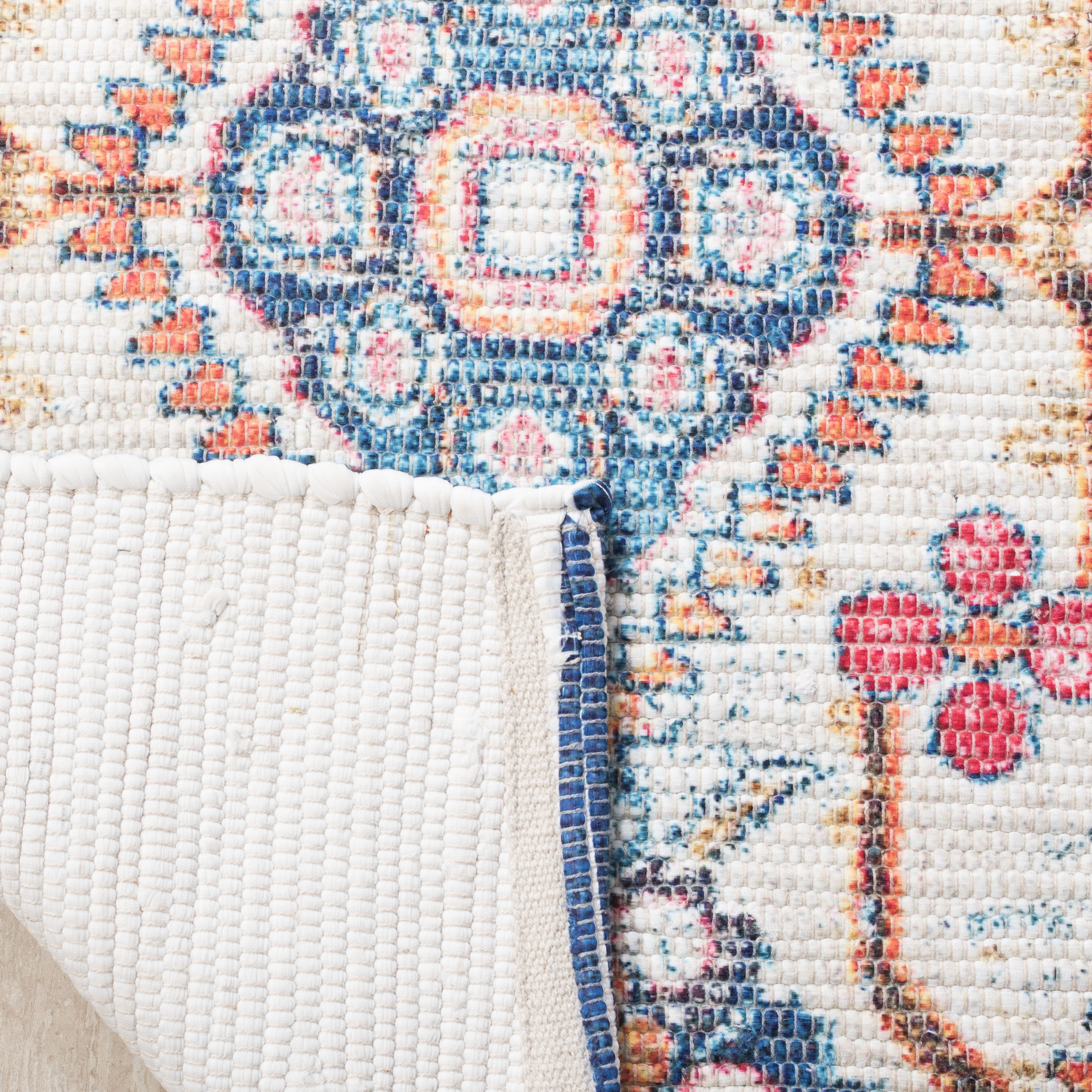 Boho Chic Blue Flat Woven Handmade Wool & Cotton Rug 4' x 6'