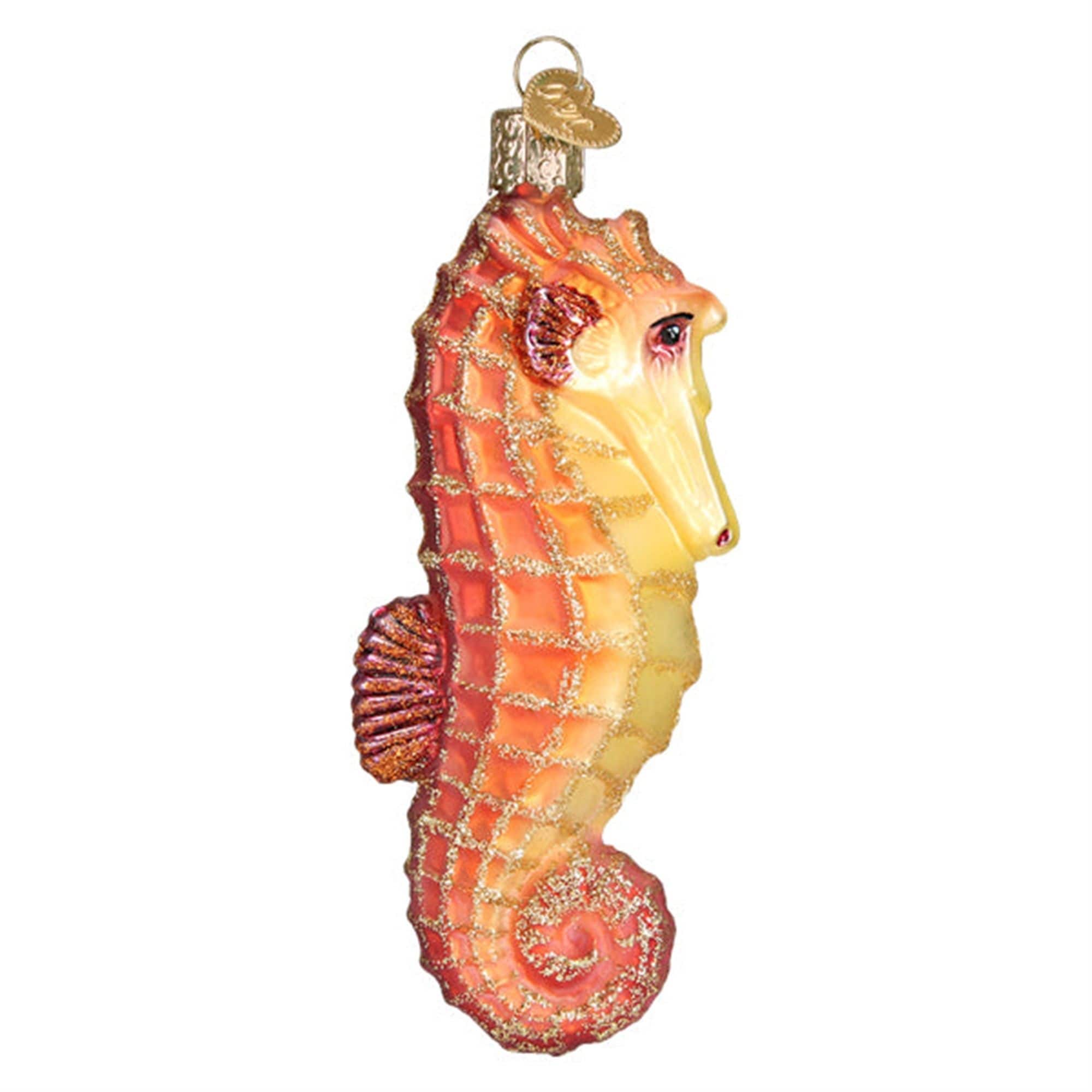 Old World Christmas 729343126078 Blown Glass Ornament for Christmas Tree - Orange Seahorse