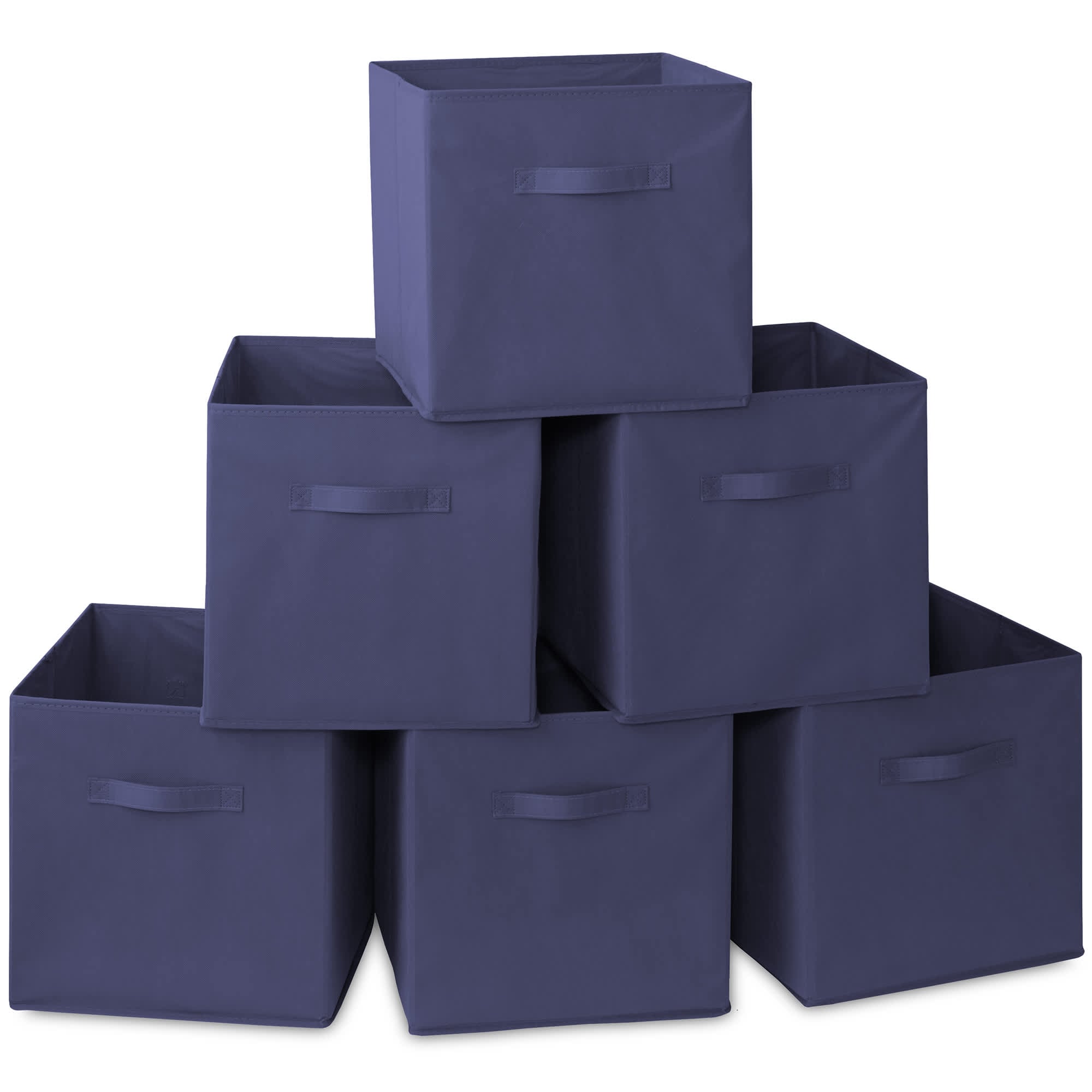 Casafield HOM-STO-13CC-NAVY (Set of 6) Collapsible Fabric Cubes - 13-in Storage Bins - Navy Blue