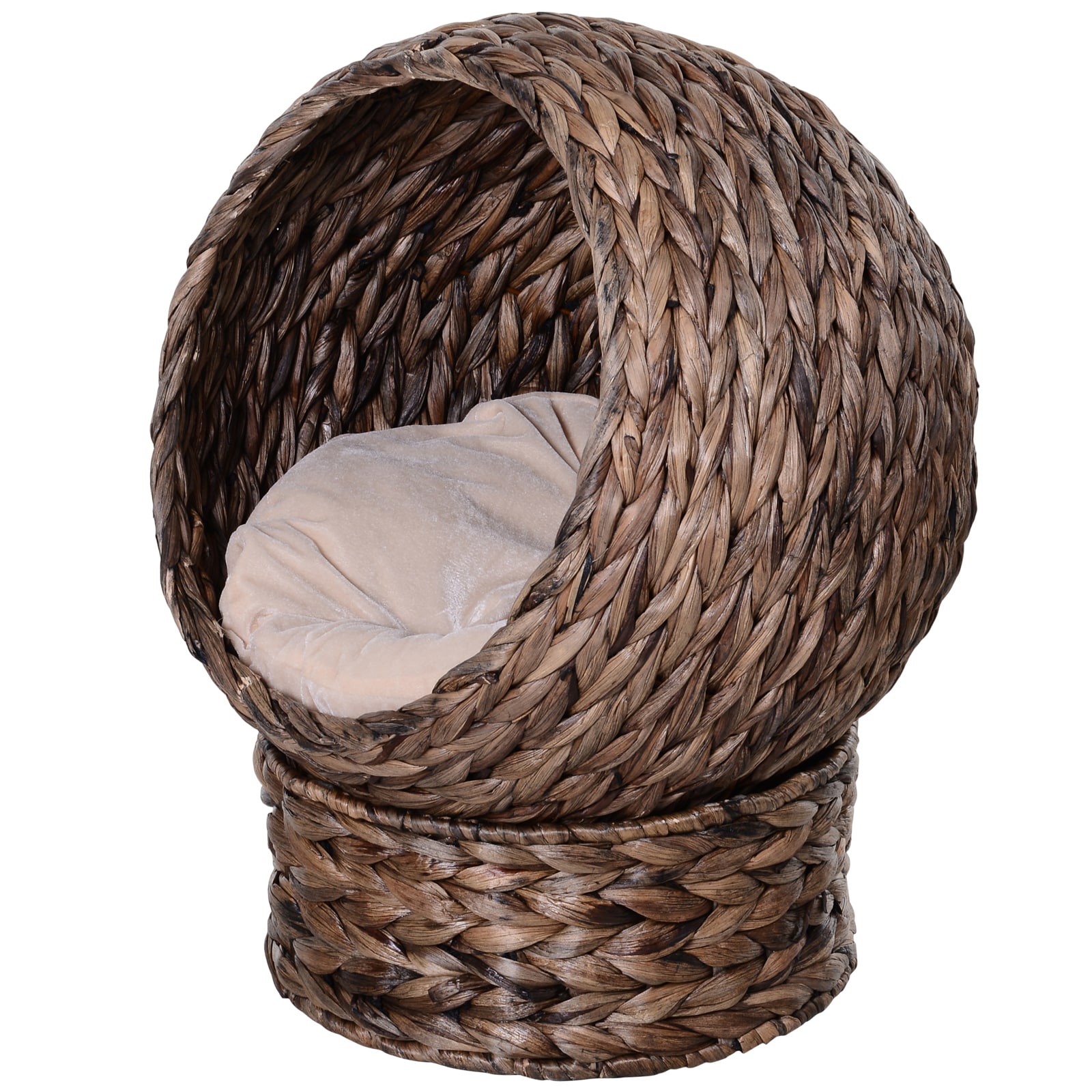 LUXEYARD Handwoven Elevated Cat Bed with Soft Cushion and Cat Egg Chair Shape Cat Basket Bed Kitty House with Stand Raised Wicker Cat Bed for Indoor Cats 23.5Inch H Grey