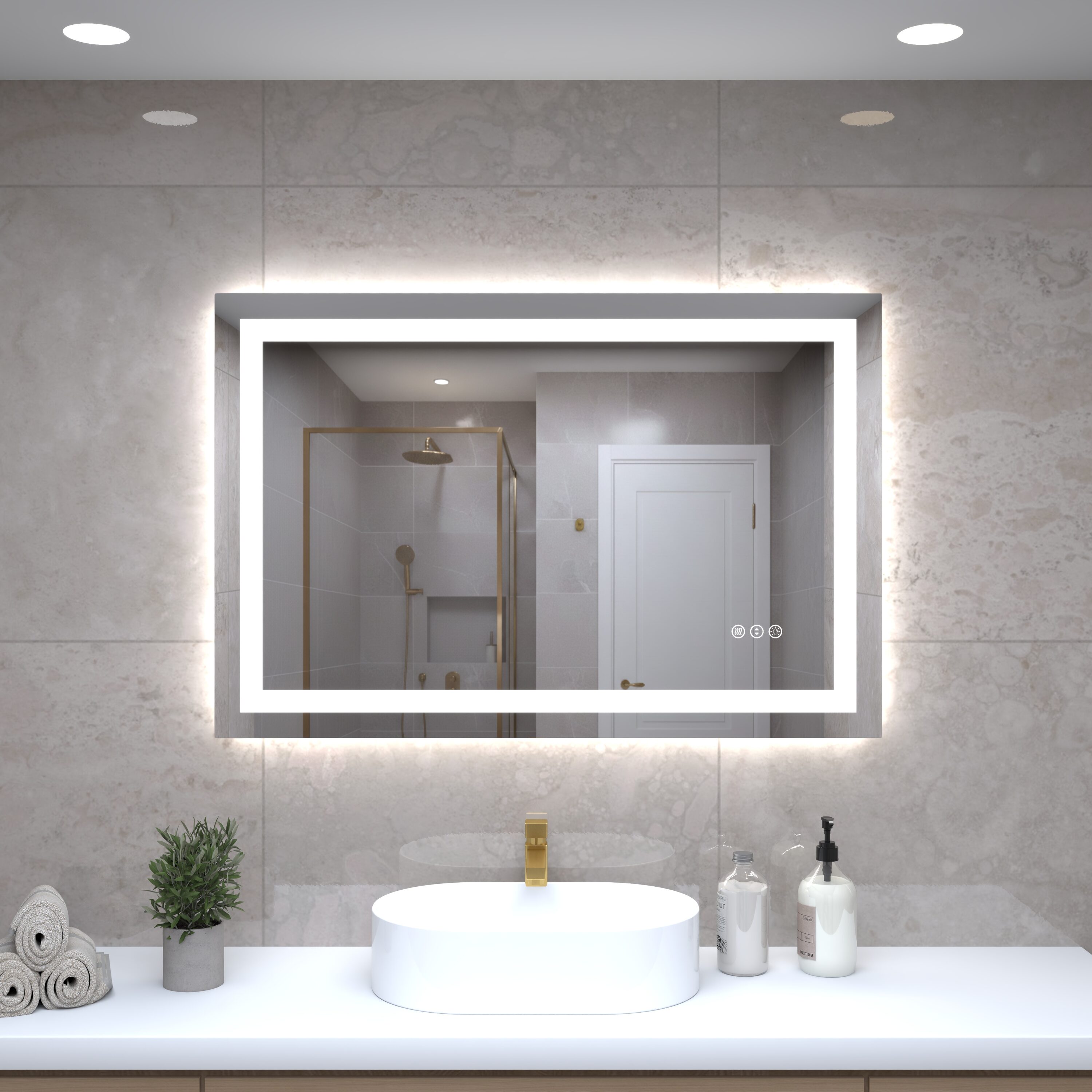 WELLFOR Front Lit and Backlight 36-in x 24-in Polished Frameless Rectangle Dimmable LED Lighted Fog Free Bathroom Vanity Mirror ( Snow White )