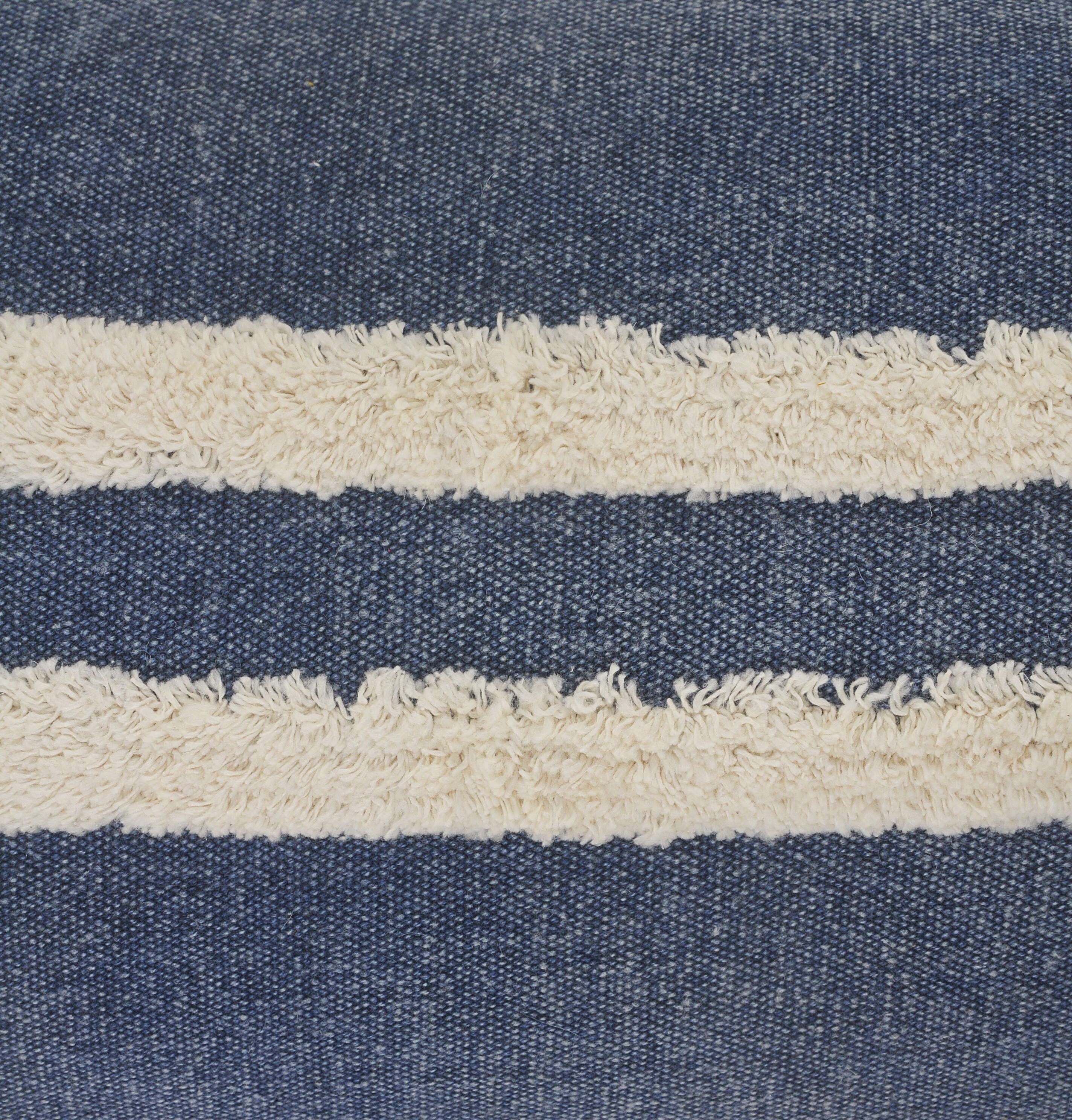 Dusty Blue and White Striped Tufted Lumbar Throw Pillow, 14" x 36"