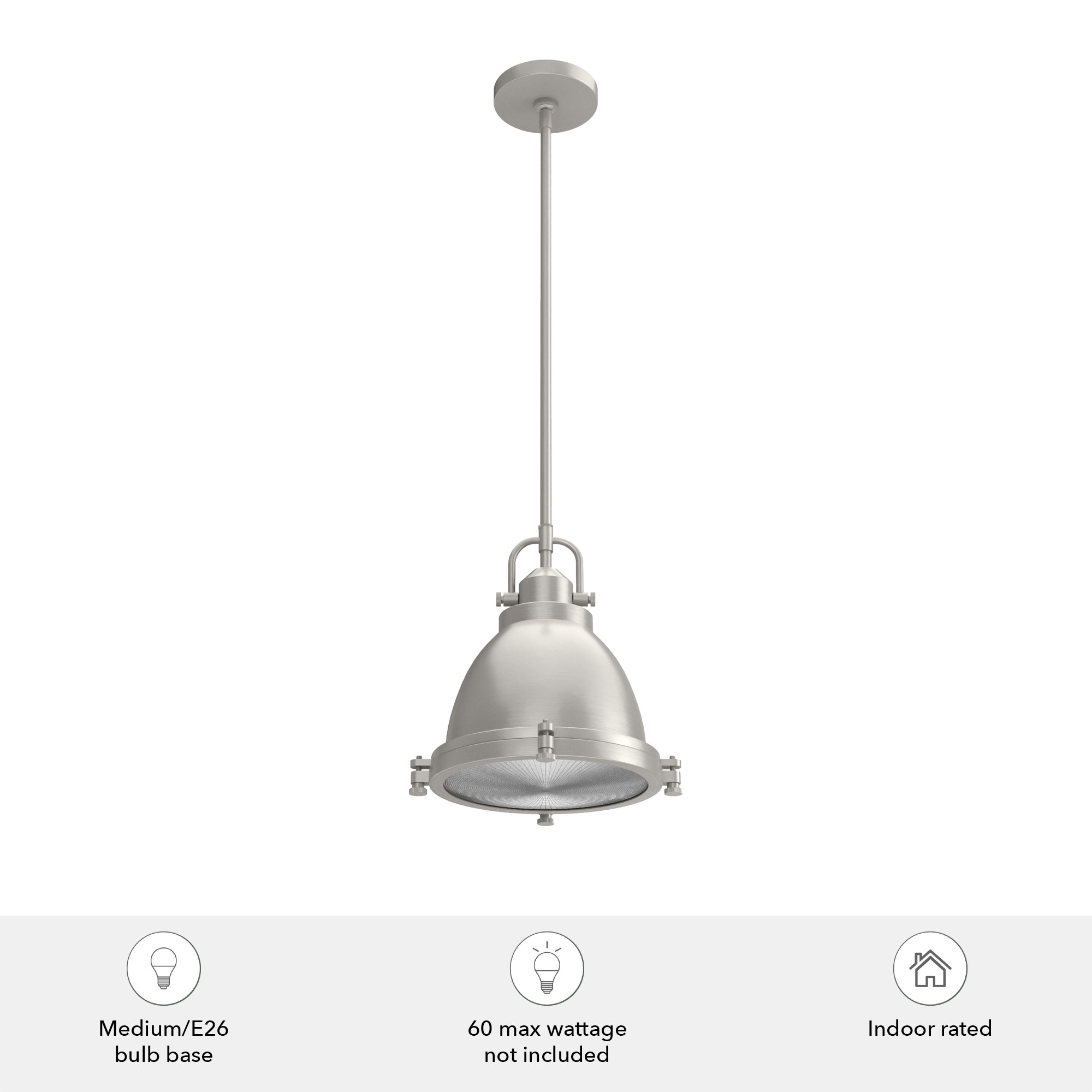 Bridgemoor Brushed Nickel LED Bowl Pendant with Holophane Glass, 12"