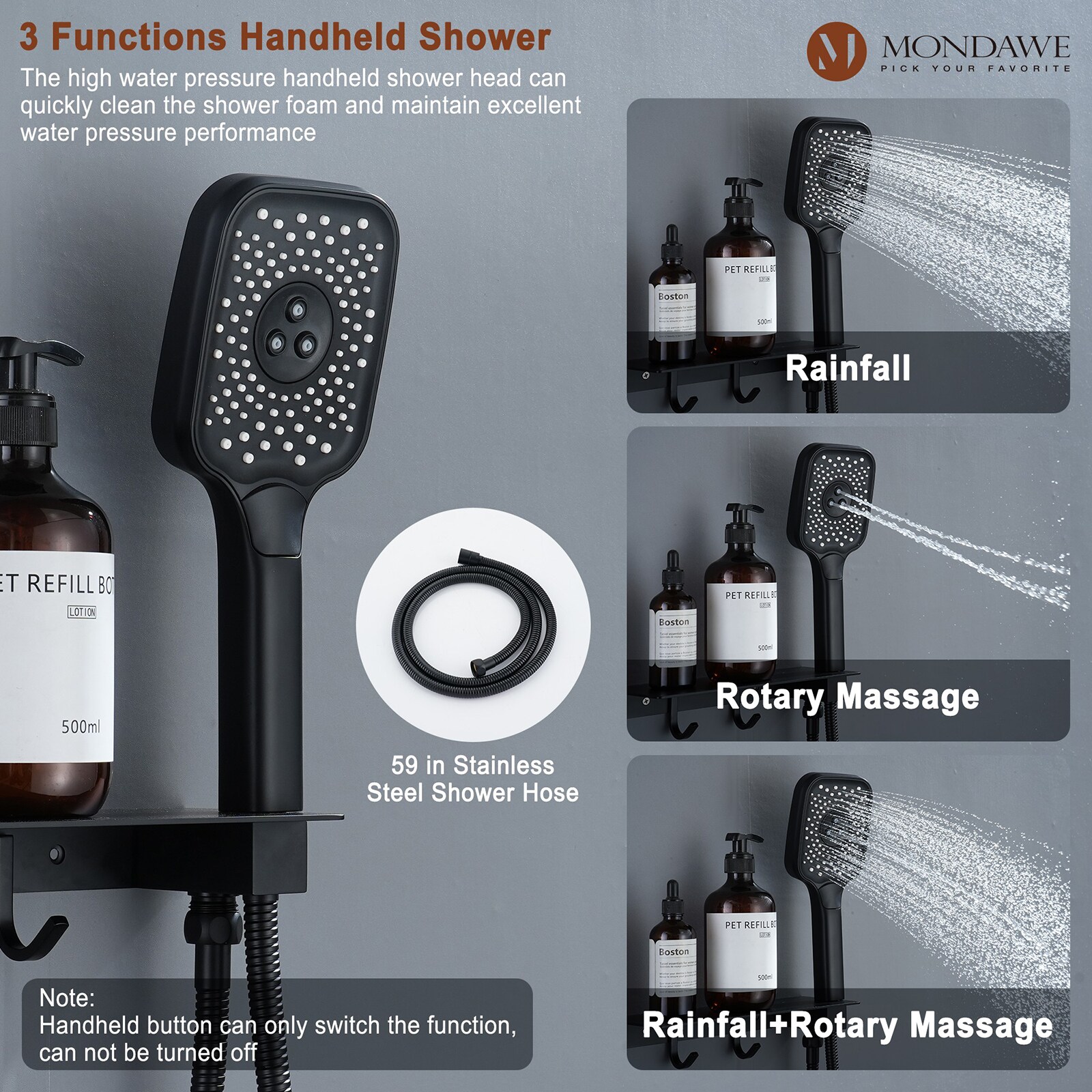 Mondawe WF-6347-B Showerhead-Bar-Panels - View #10