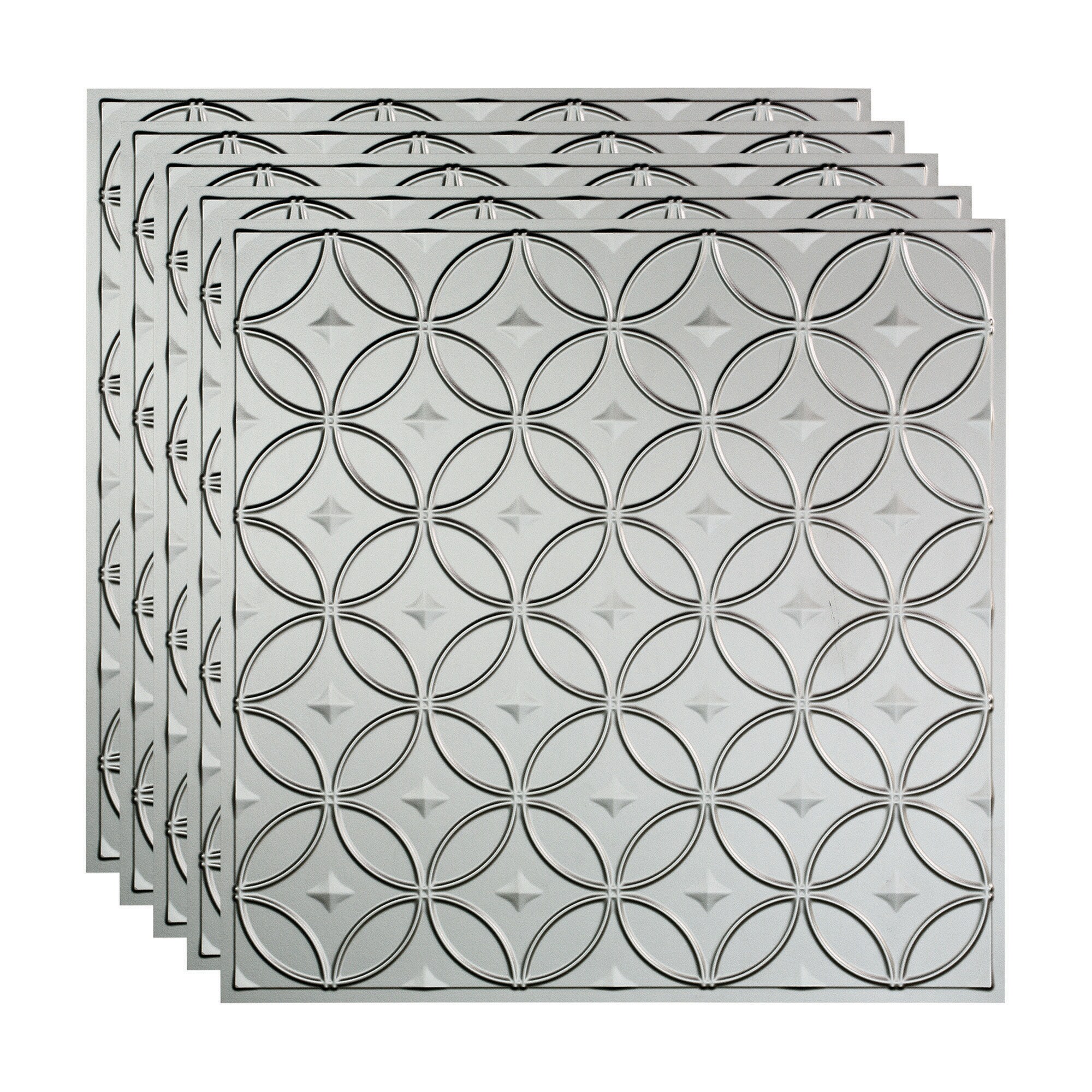 Fasade PL8209 2-ft x 2-ft Rings Argent Silver PVC Drop Ceiling Tile ( 5 -Pack, 20-Sq. Feet / Case )