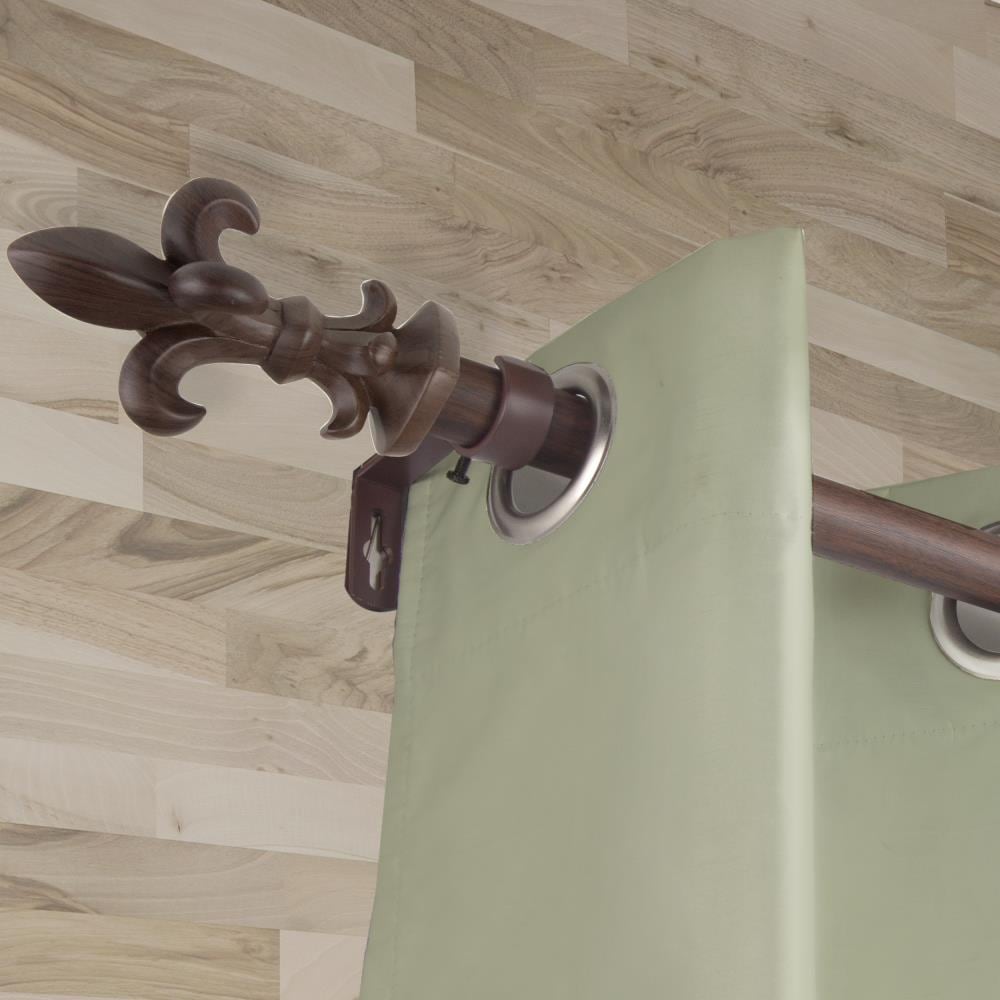 Hart & Harlow LW100-45-48W2 1-in Febrio Faux Wood 48-in to 84-in Dark walnut Steel Single curtain rod with Finials