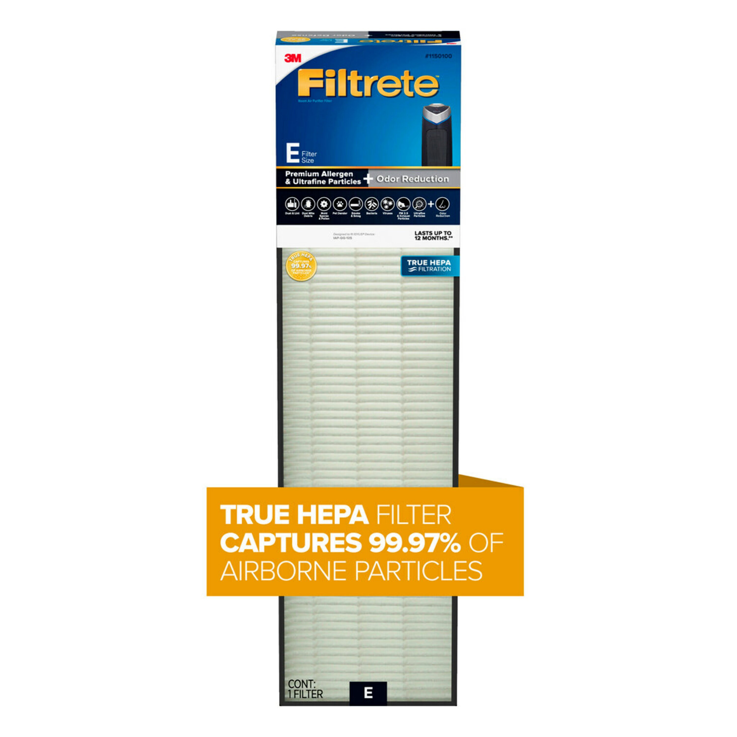 Premium Allergen and Ultrafine Particles Size E True HEPA Air Purifier Filter | - Filtrete FAPF-E-4