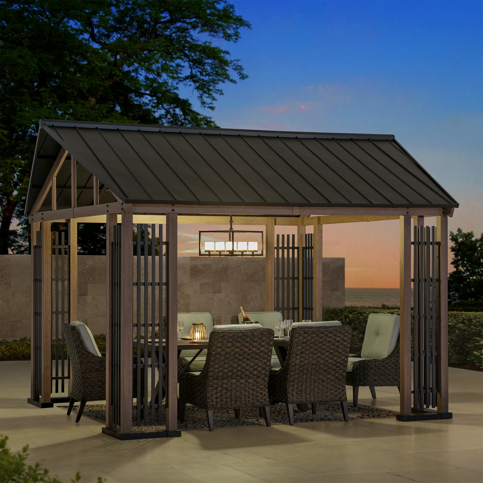 Sunjoy 11x13 ft Black Steel Hardtop Gazebo with Gable Roof