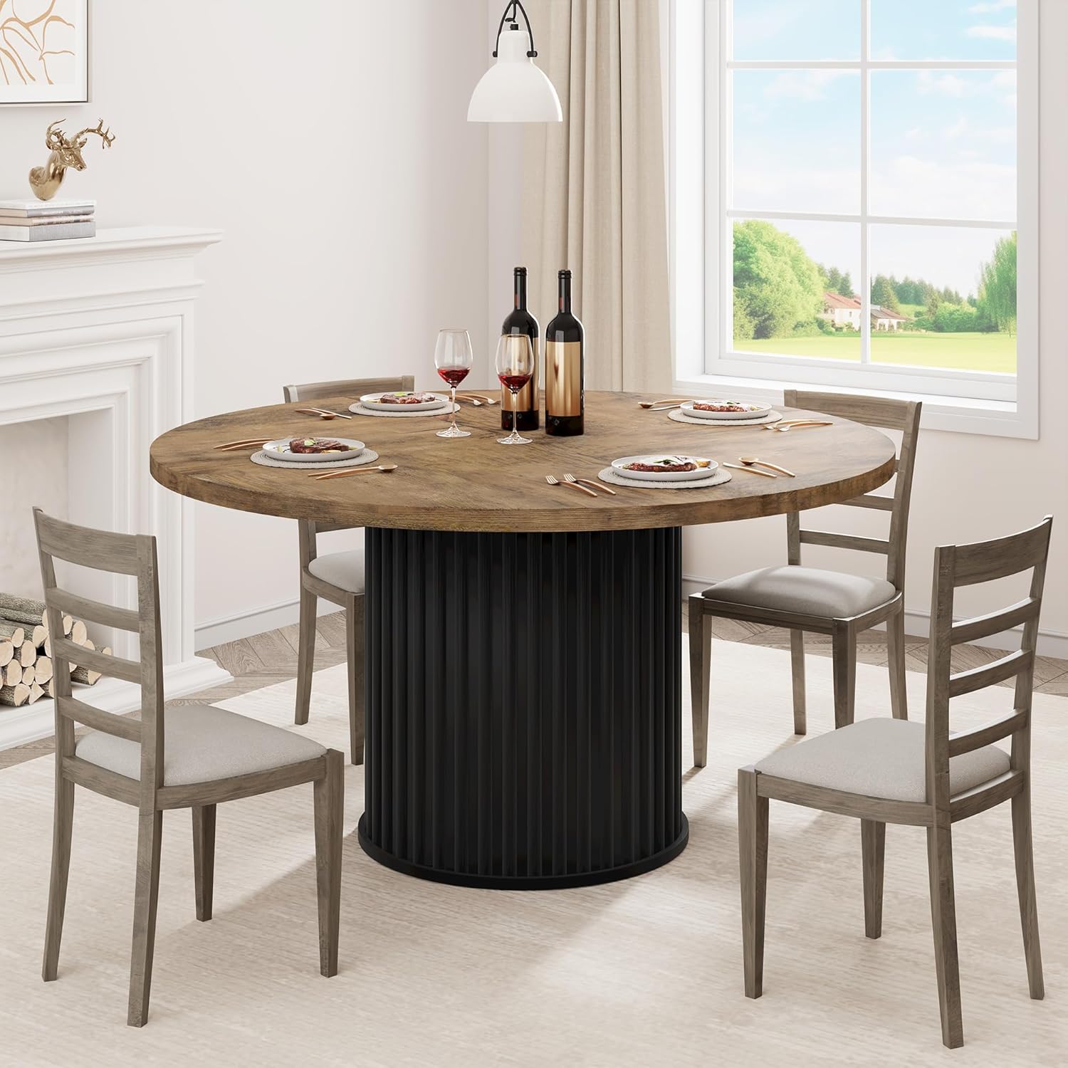 Garvee 47Inch Retro Industrial Round Table for 4-6 Waveform Metal ...