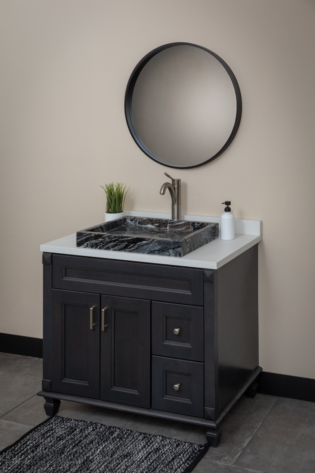 Charcoal Gray Stone Rectangular Vessel Bathroom Sink
