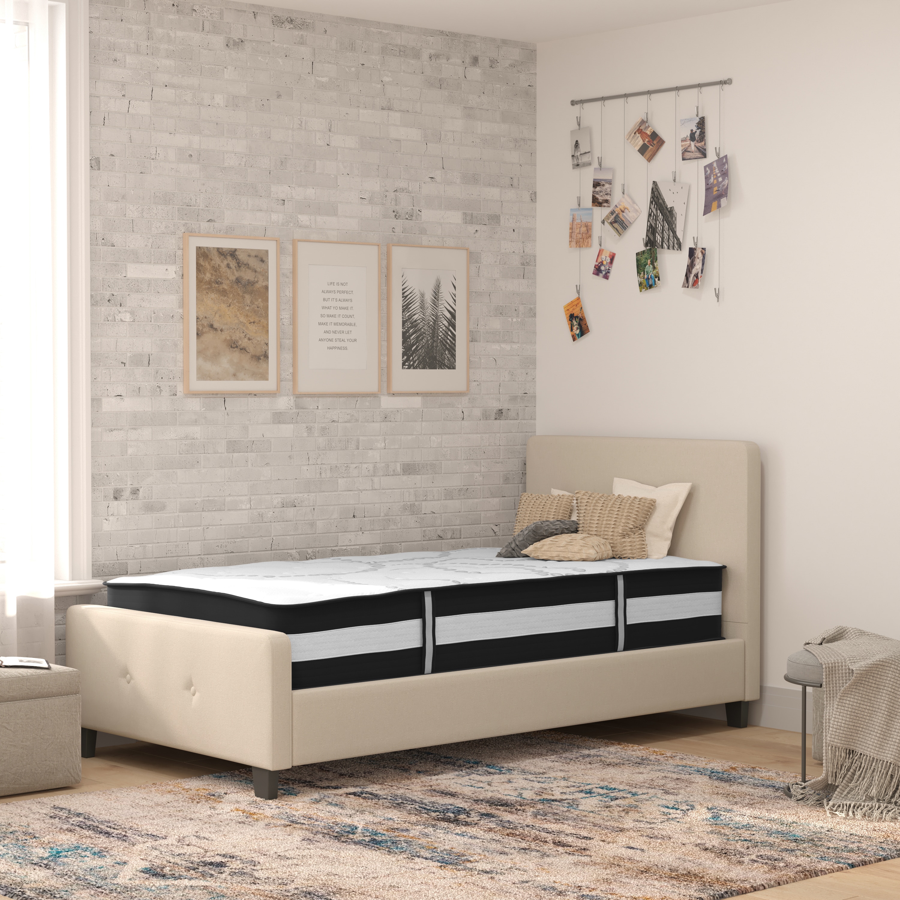 Flash Furniture 889142254515 Tribeca Beige Twin Upholstered Platform Bed
