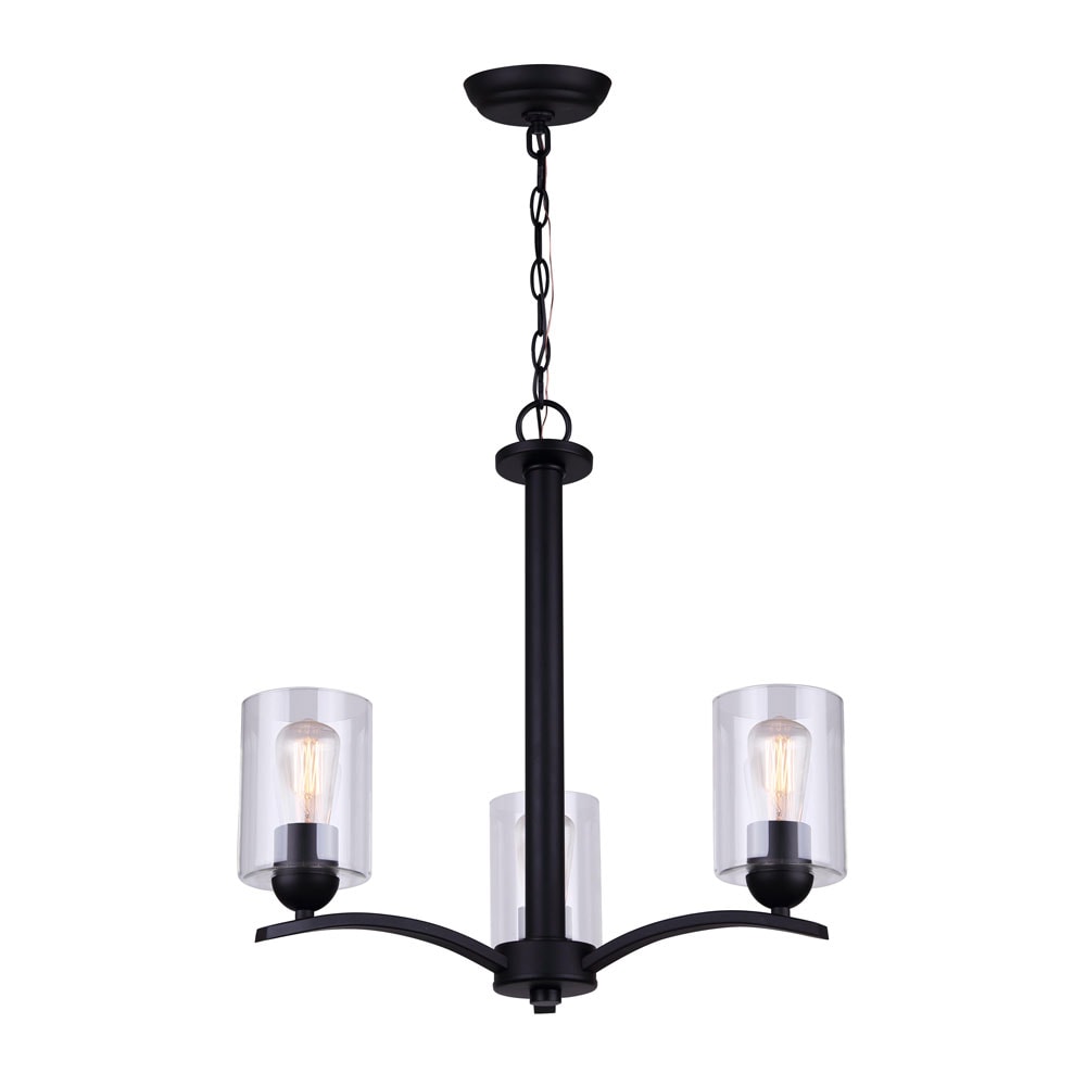 Canarm ICH370A03BK-CL HAMPTON 3 -Light Matte Black Transitional For Use in Dining Rooms, Kitchens, Living Rooms Chandelier