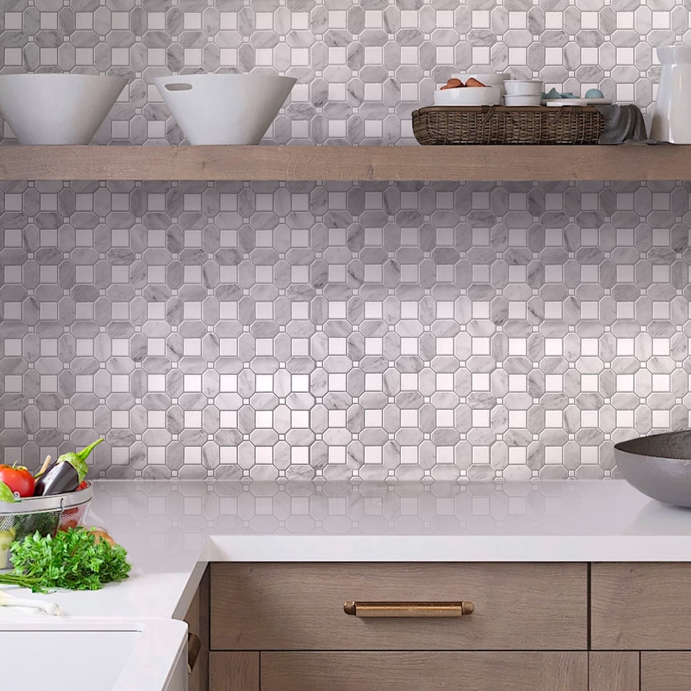 White Polished Mosaic Wall & Floor Tile 12.2" x 12.2"