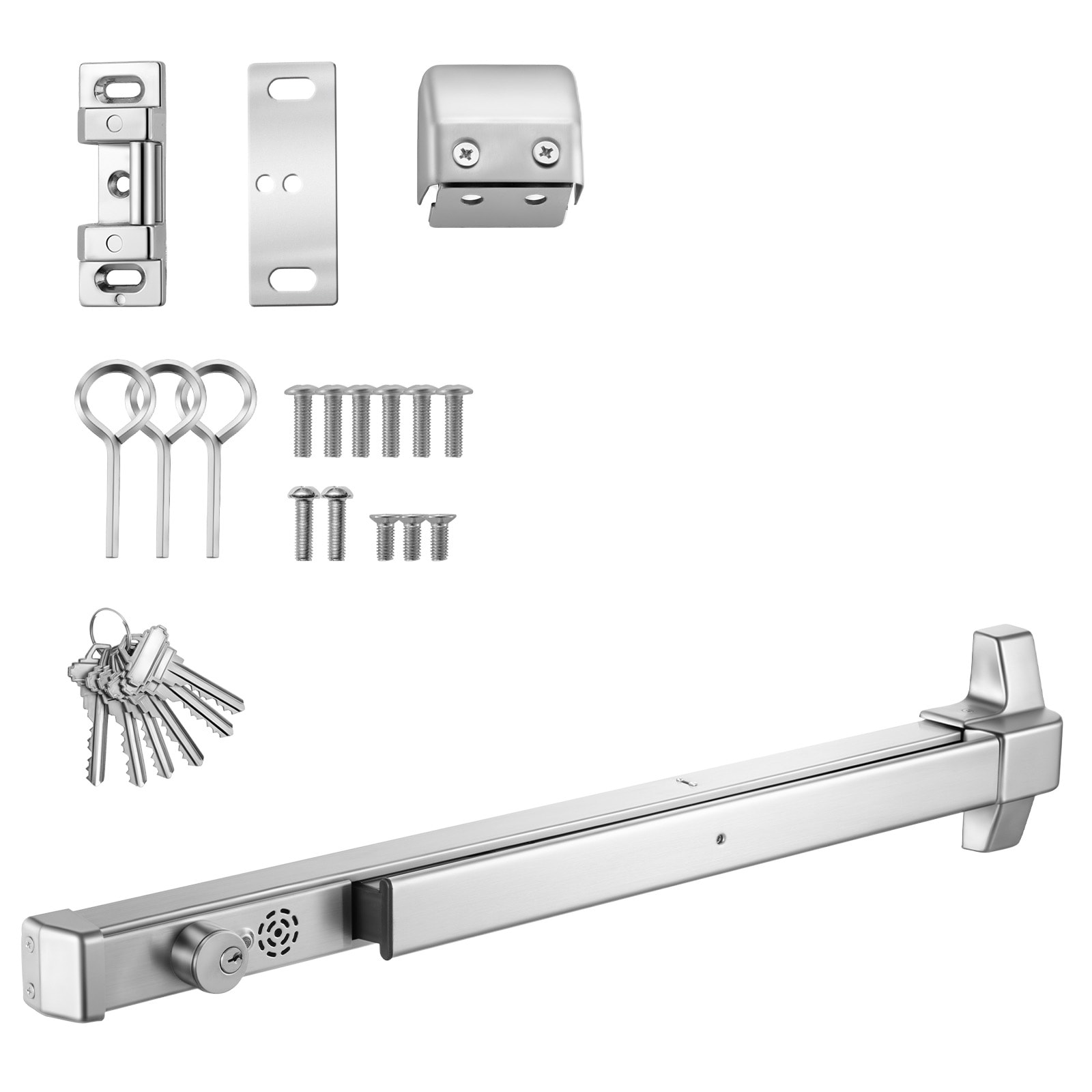 GIVIMO Push Bar Panic Exit Device 31-in 304 Stainless Steel Commercial Panic Bar with 120-Decibel Auto Alarm for 31-in to 46-in Wood or Metal Doors