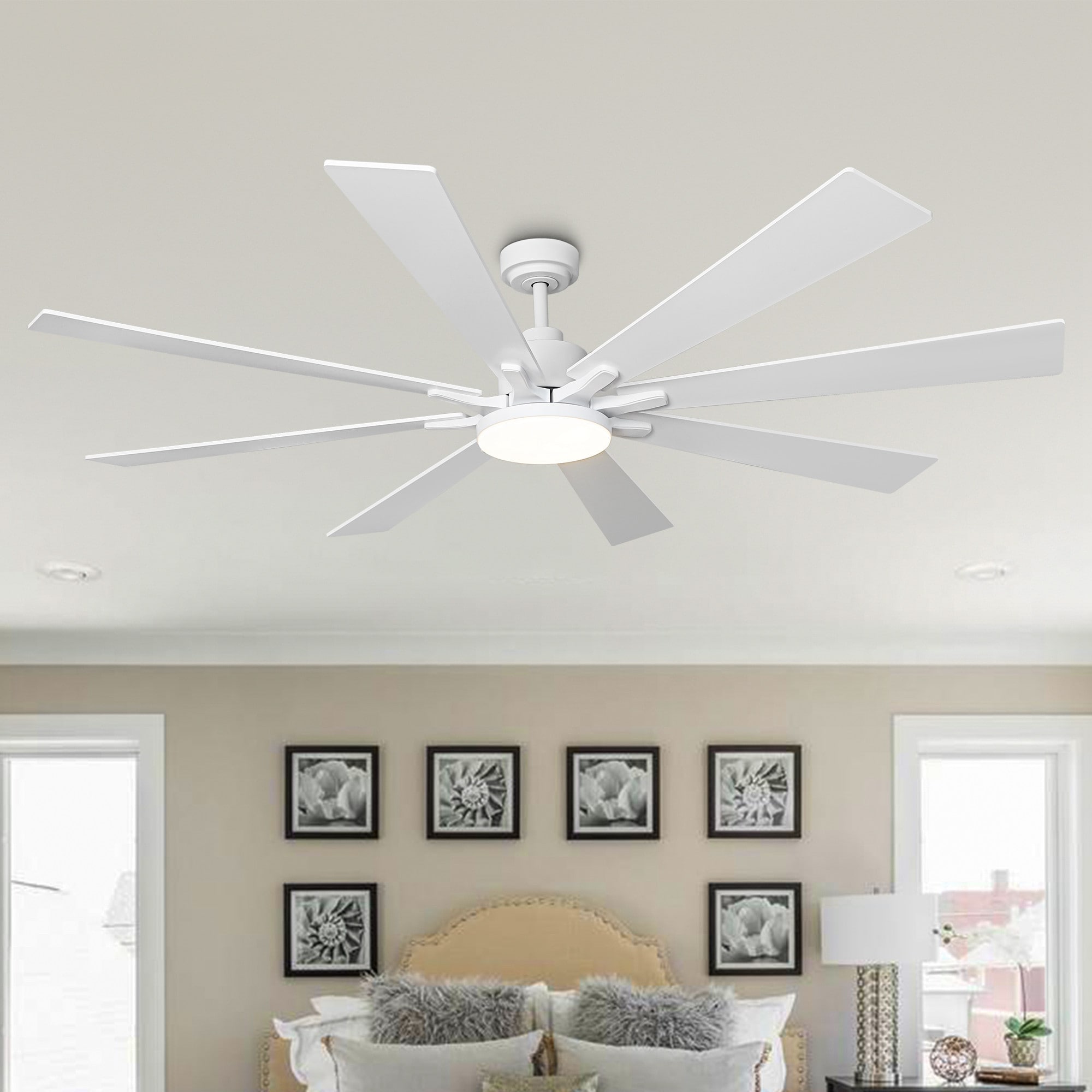 VACZON VZA01A115WH 72-in Color-Changing Integrated LED White with Matte White Blades Ceiling Fan With Light and Remote ( 8 -Blade )