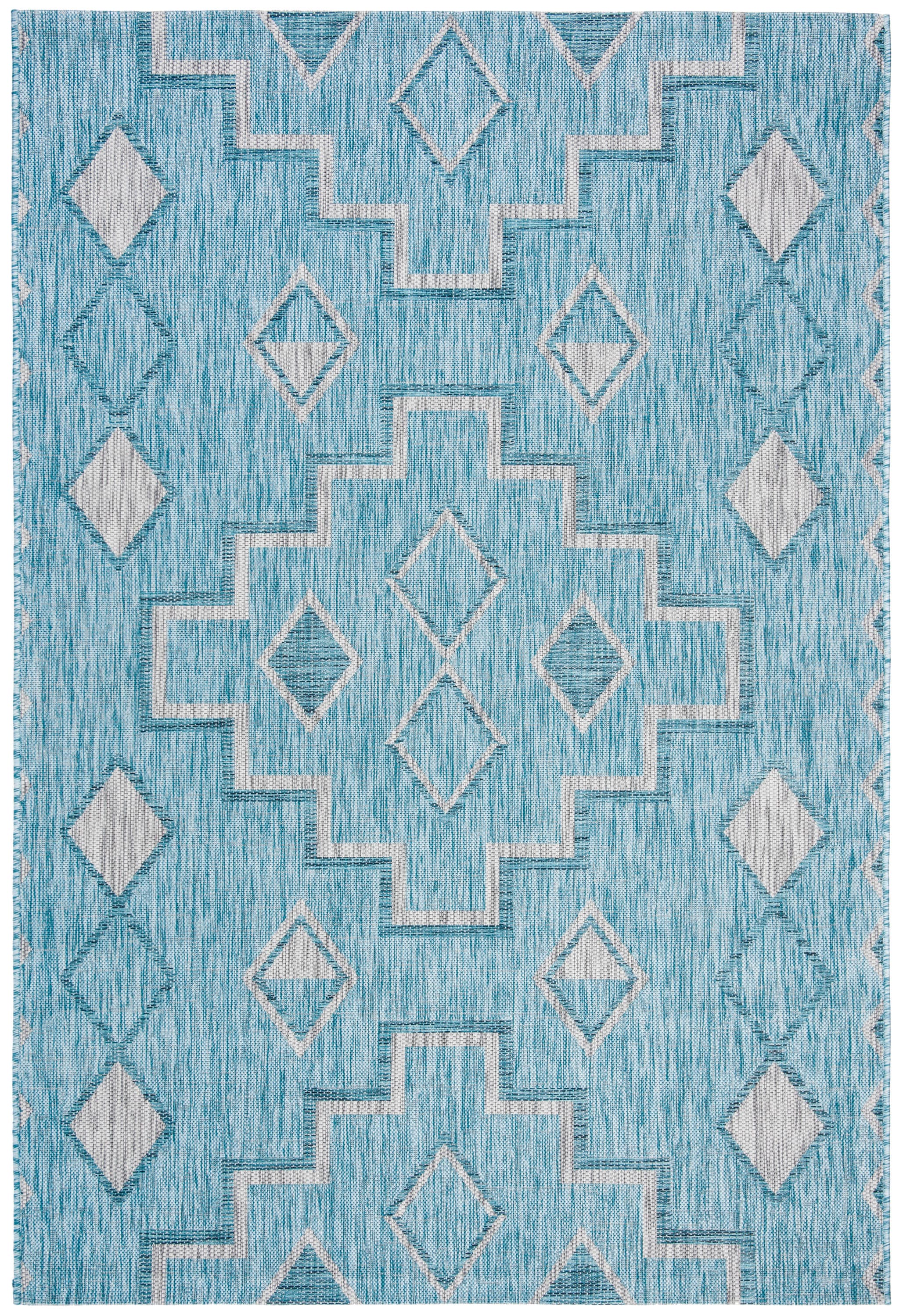 Safavieh CY8533-37121-6 Courtyard Tahoe 7 x 10 (ft) Loomed Polypropylene Aqua/Gray Rectangular Indoor/Outdoor Geometric Coastal Area rug